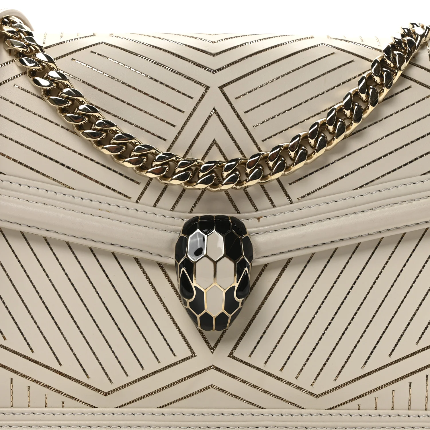 Nappa Serpenti Forever Chain Diamond Blast Shoulder Bag Ivory Gold