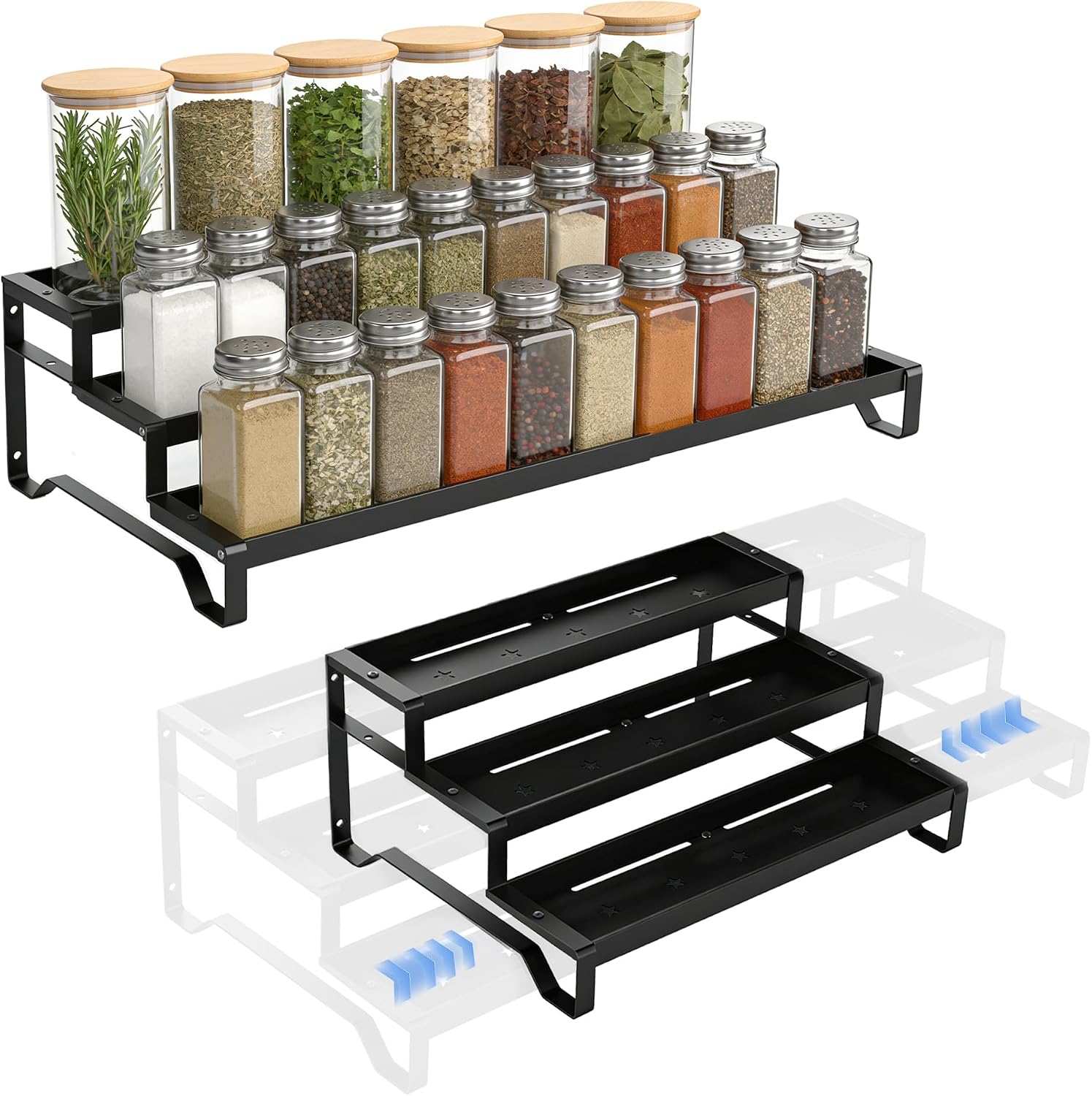 Expandable Spice Rack Organizer for Cabinet 3 Tier Spicy Shelf Black 1Pack