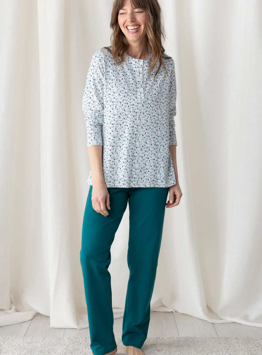 Pyjama femme en maille jersey sapins verts