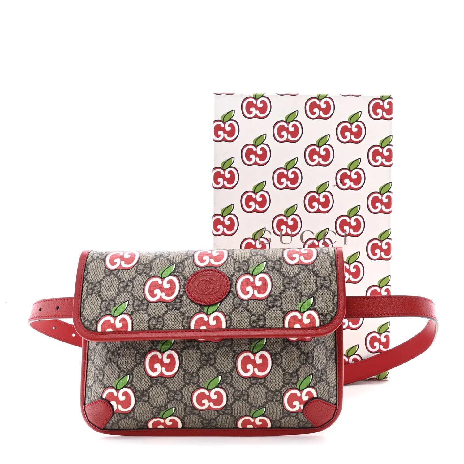 GG Supreme Monogram Apple Interlocking G Belt Bag Beige Multicolor Lobster Red