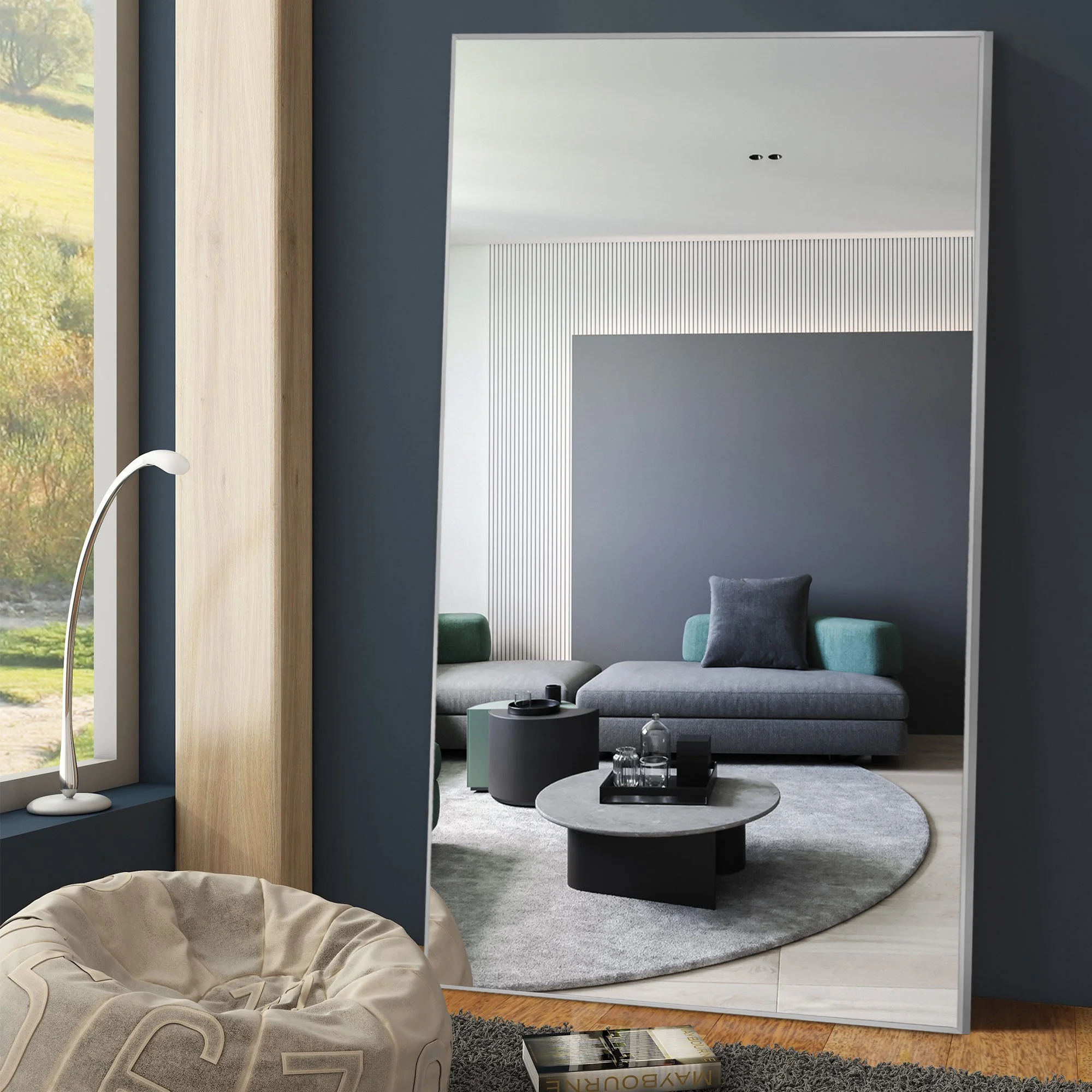 Full Mirror Full Length Mirror Floor Mirror Modern Silver Rectangle Oversized Mirror, 71x32