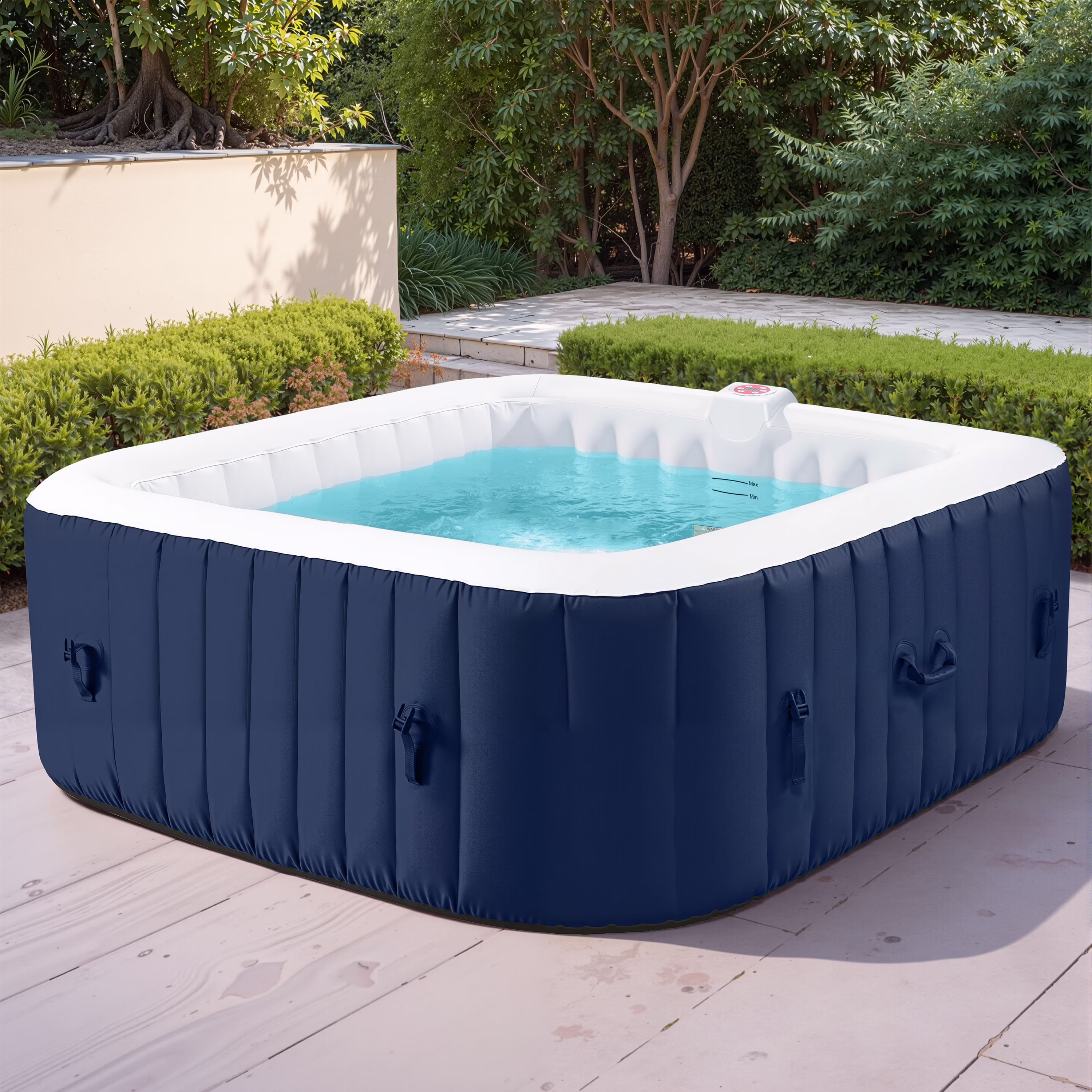 4-6 Person Outdoor Portable Inflatable Heated Hot Tub with 130 Bubble Jets, Square Inflatable Heated Pool Spa with Insulated Cover, Insulated Cover and Carry Bag, Blue(Blue)