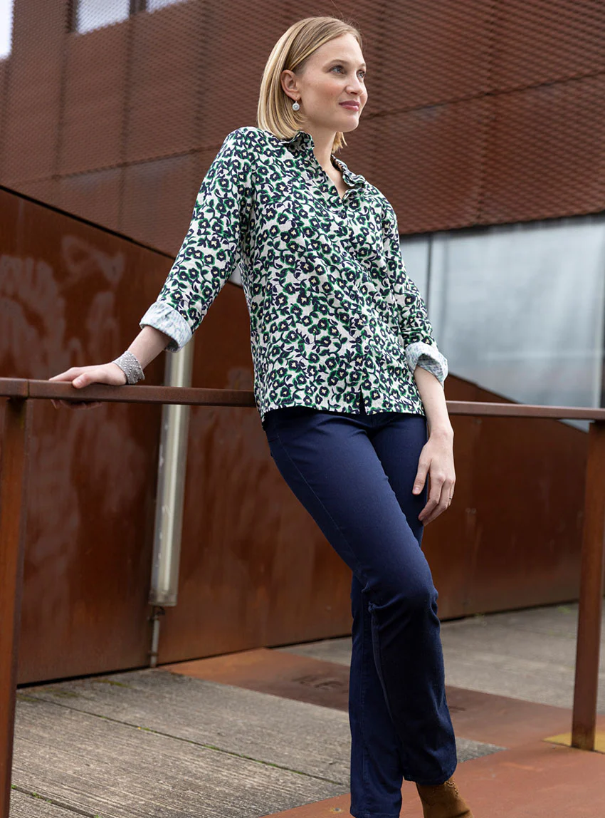 Chemisier femme coton imprimé vert