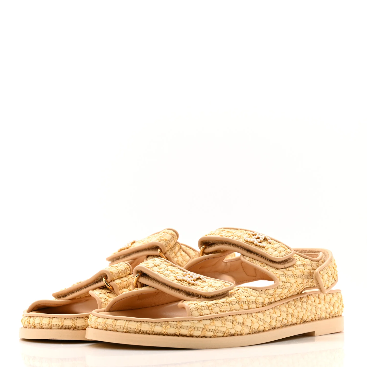 Braided Fabric Velcro Dad Sandals 38.5 Beige