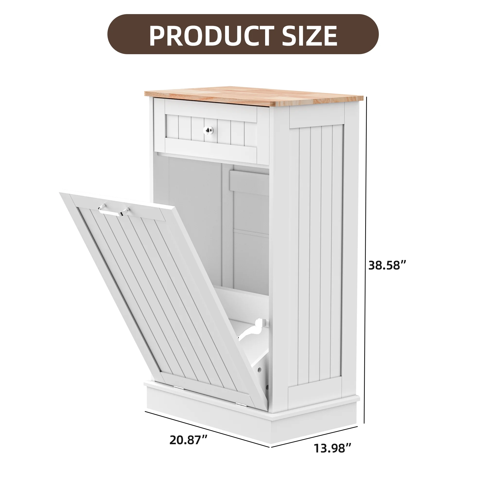 Single Tilt Out Trash Cabinet for 13 Gallon Waste Bin, Free Standing Kitchen Trash Can Cabinet with Drawers, White(White/13 gal) - Image 8