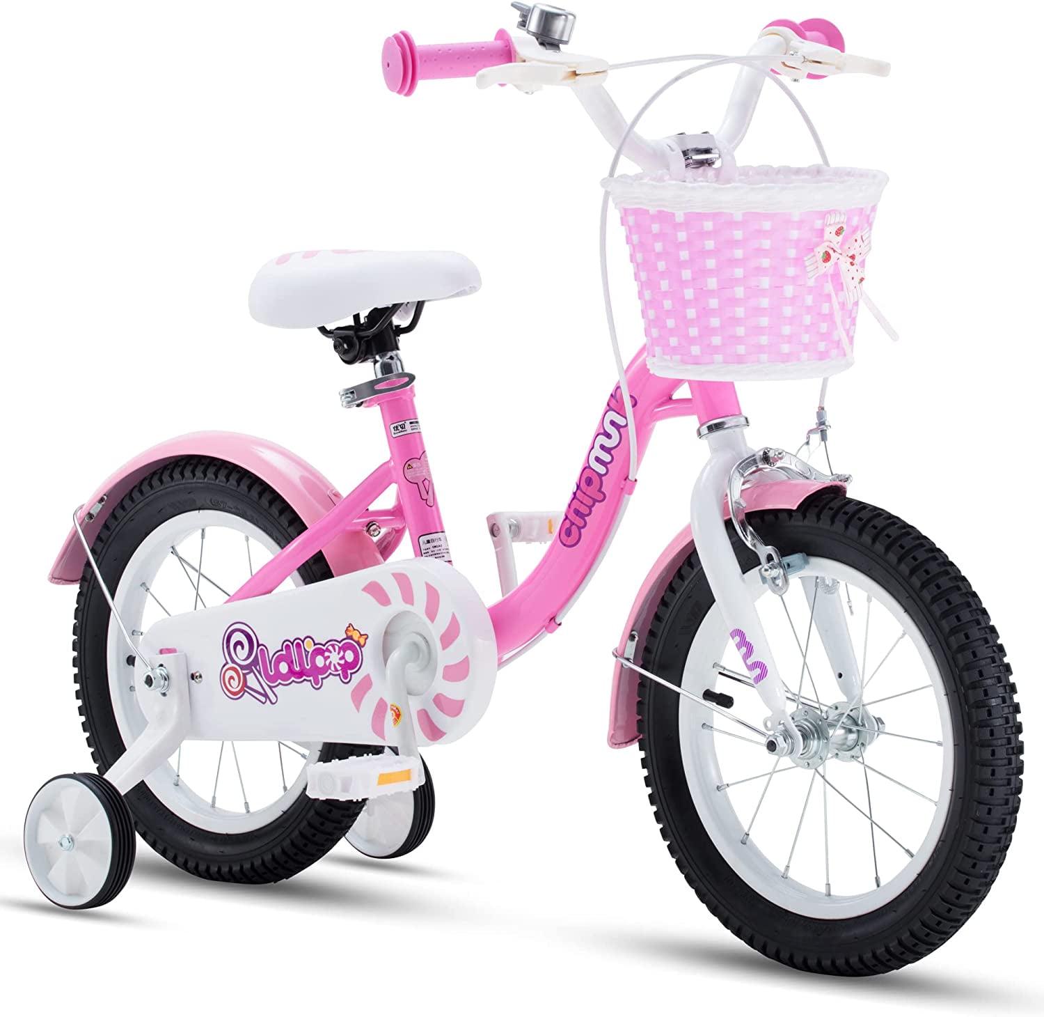 Royalbaby Chipmunk Girls Kids Bike Bicycle with Basket Training Wheels 14 in Lollipop Pink