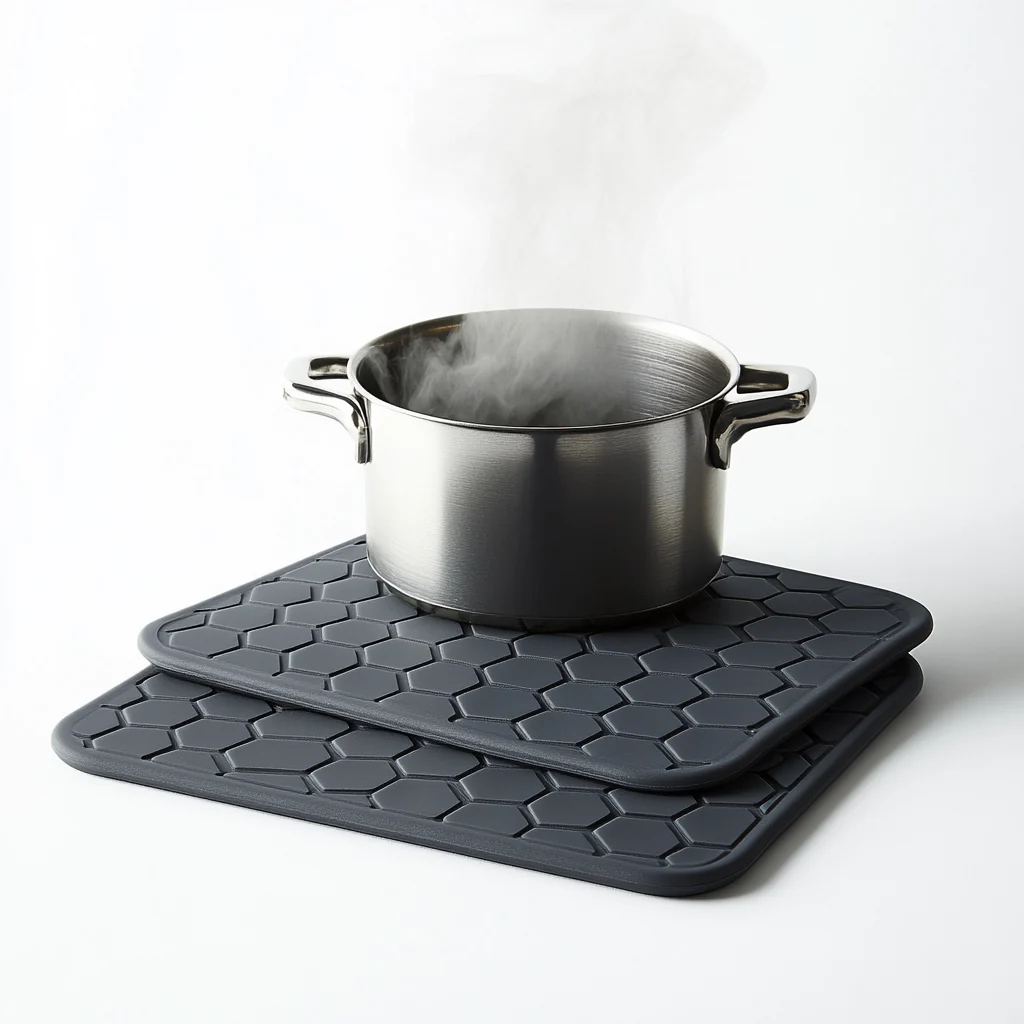 Zaldy Silicone Trivet Mats Set of 4 - Extra Thick Honeycomb Design - Heat Resistant up to 480F - Non-Slip Pot Holders & Jar Opener - Charcoal Grey