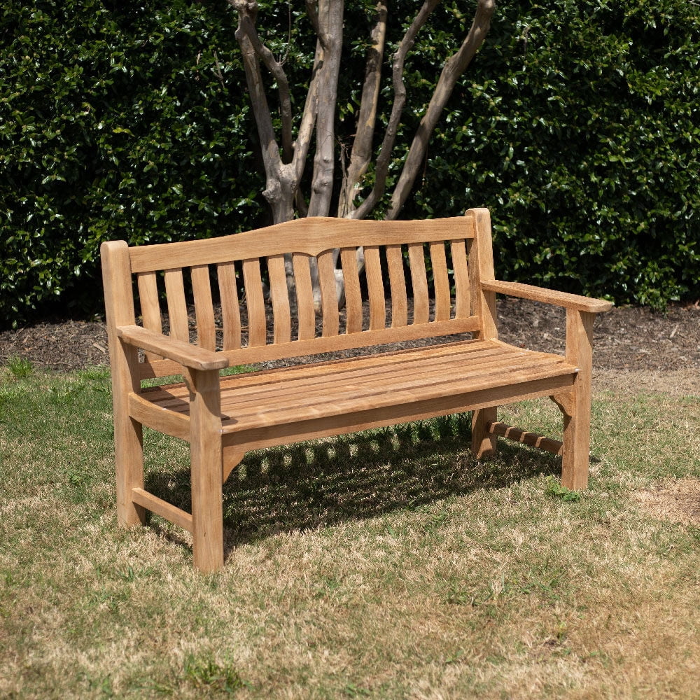 Ash & Ember Hawthorne Grade A Teak 53 Bench, Seats 2 People Comfortably, Weather Resistant Indoor Outdoor Solid Wood Patio Furniture with Tightly Spaced Slats, Bowed Back, Armrests