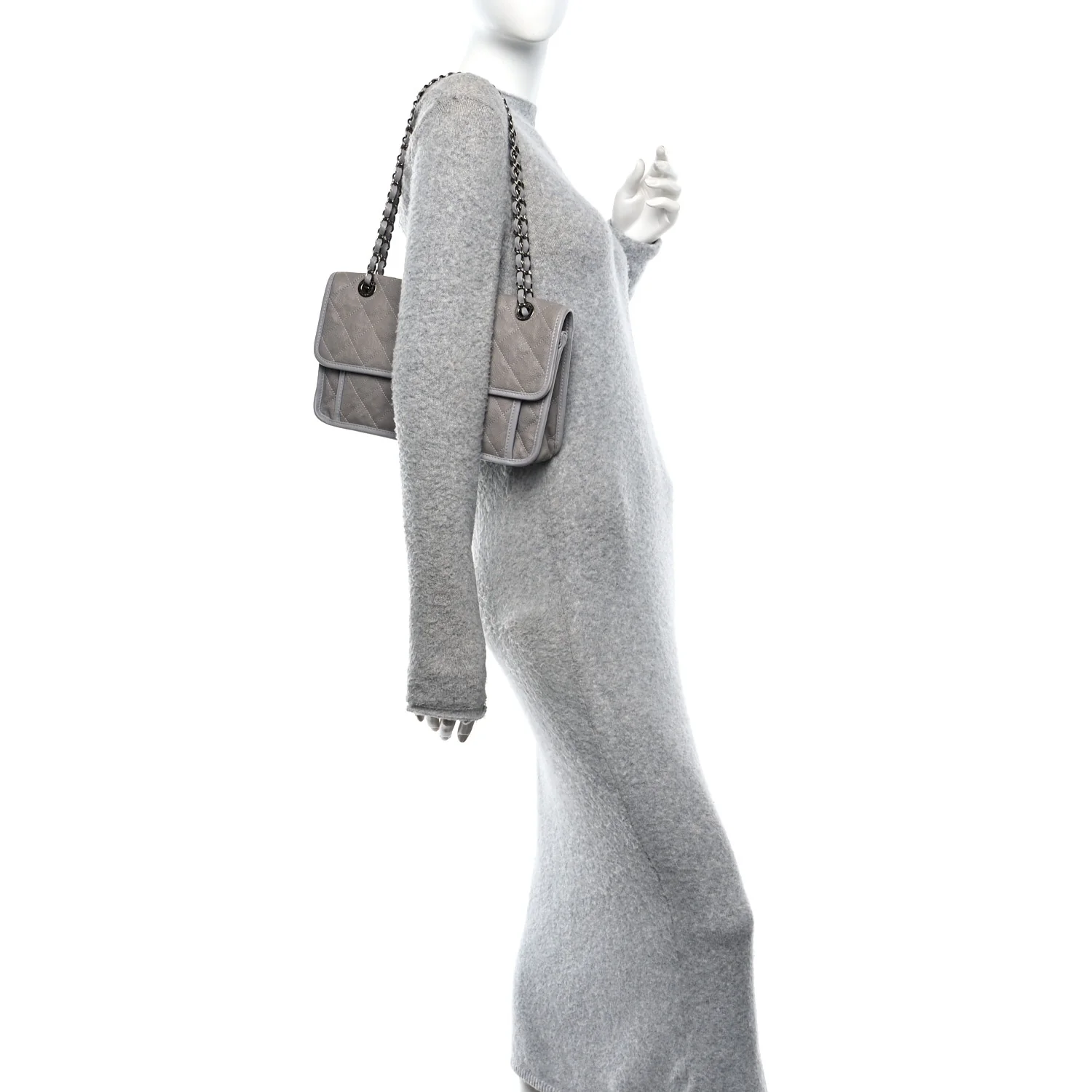 Caviar Quilted Medium French Riviera Flap Light Grey