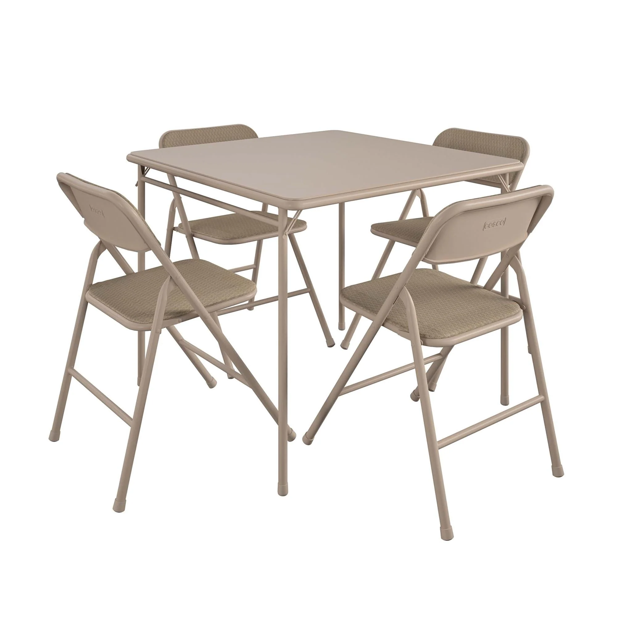 COSCO 5 - Piece Folding Dining Set with Card Table and 4 Fabric Padded Chairs, Tan