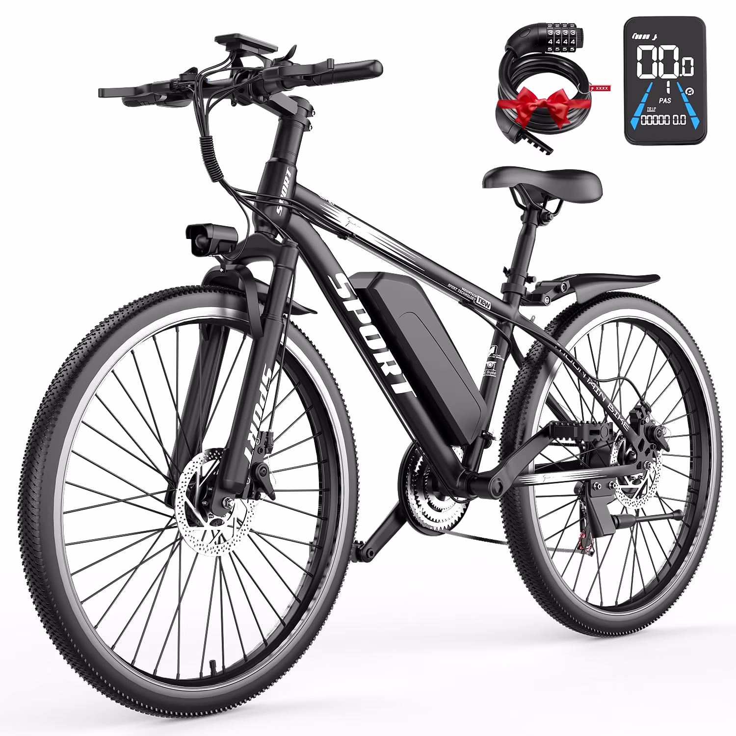 26" Electric Bike for Adults with Peak 750W Brushless Motor, 35Miles 22MPH Commuting Electric Mountain Bike with 36V 10AH Removable Battery, 7-Speed, Front Fork Suspension