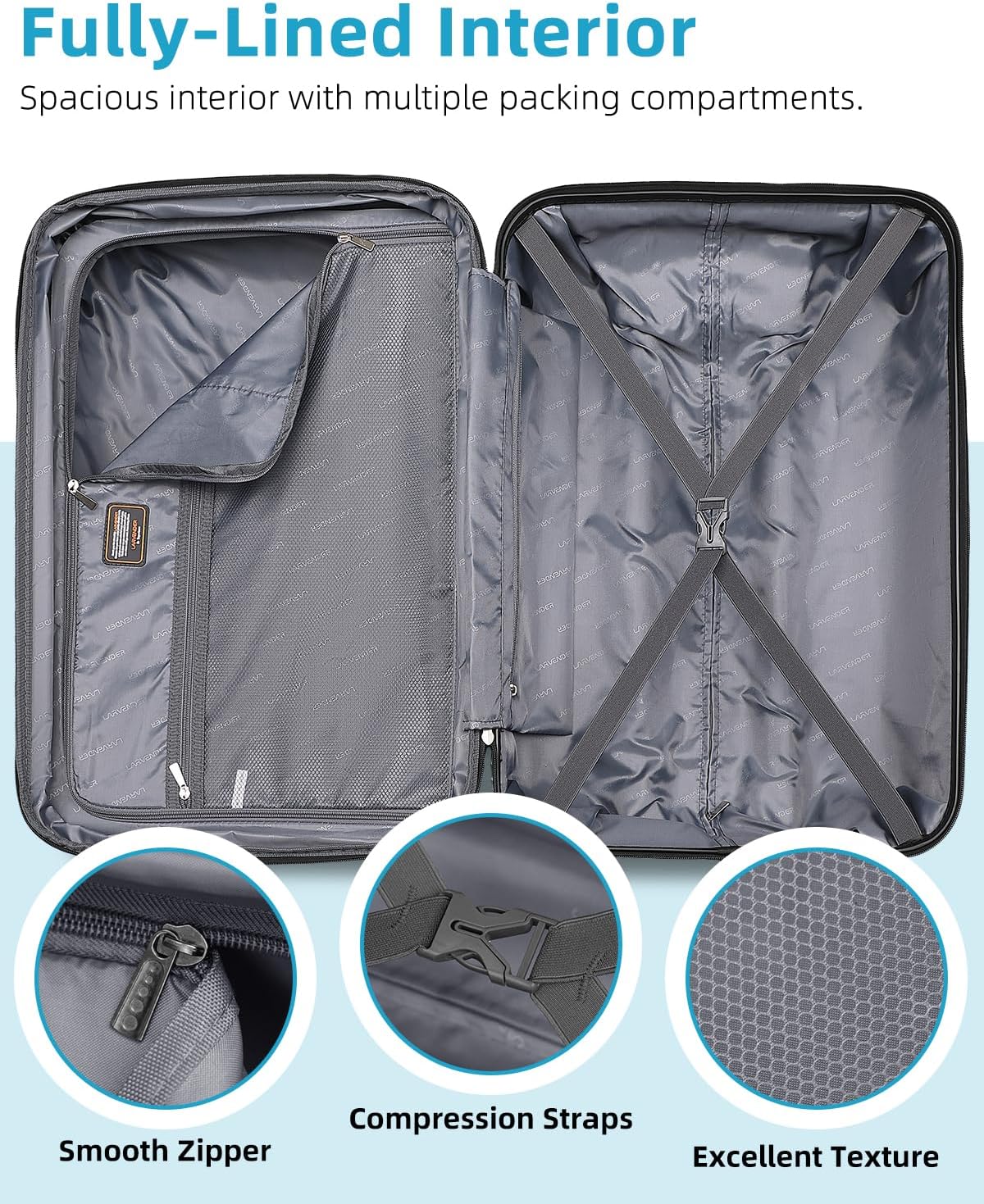 Ensemble de 6 valises, ensemble de valises rigides extensibles avec roulettes multidirectionnelles, ensemble de bagages à roulettes légers