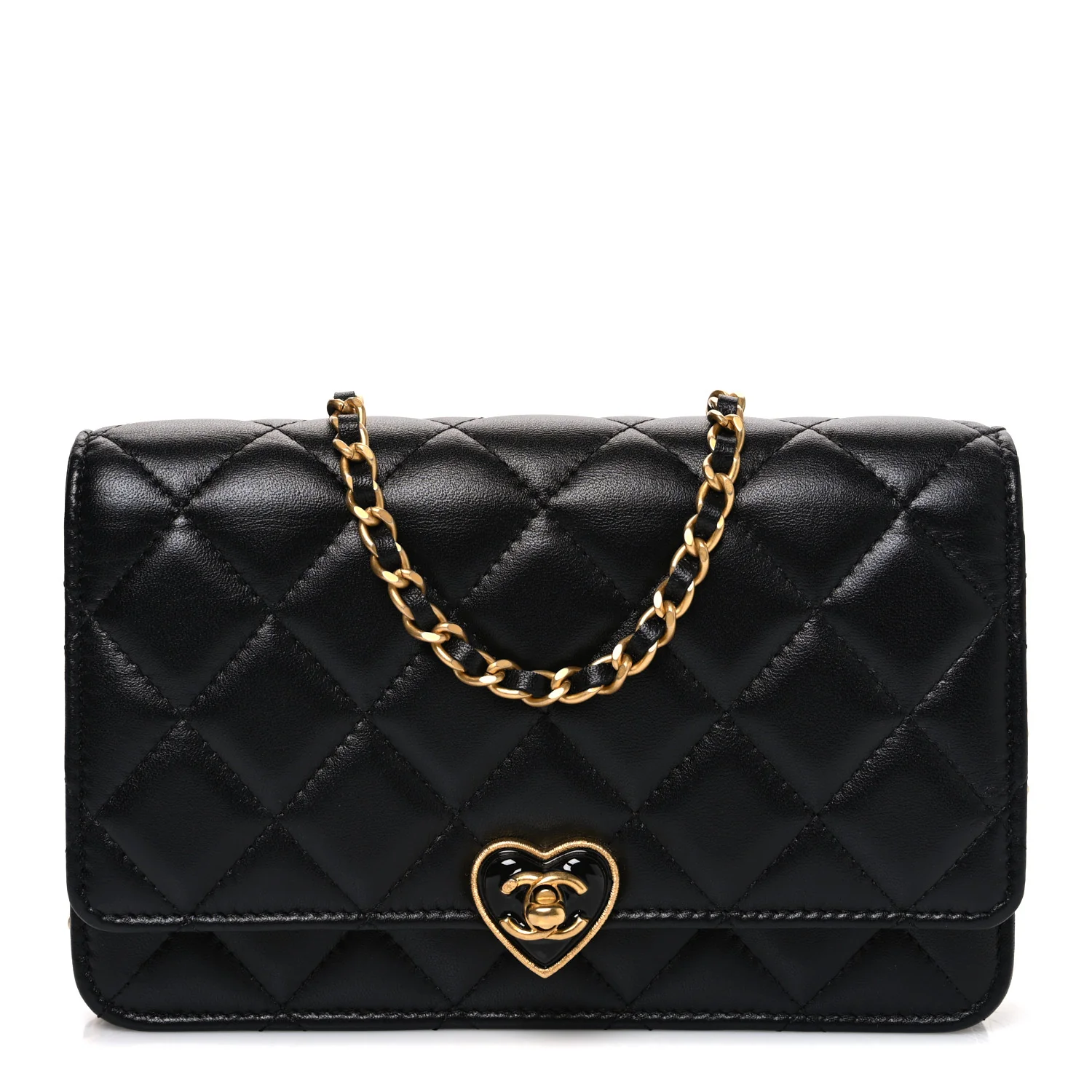 Lambskin Plexiglass Quilted Coco Love Wallet On Chain WOC Black
