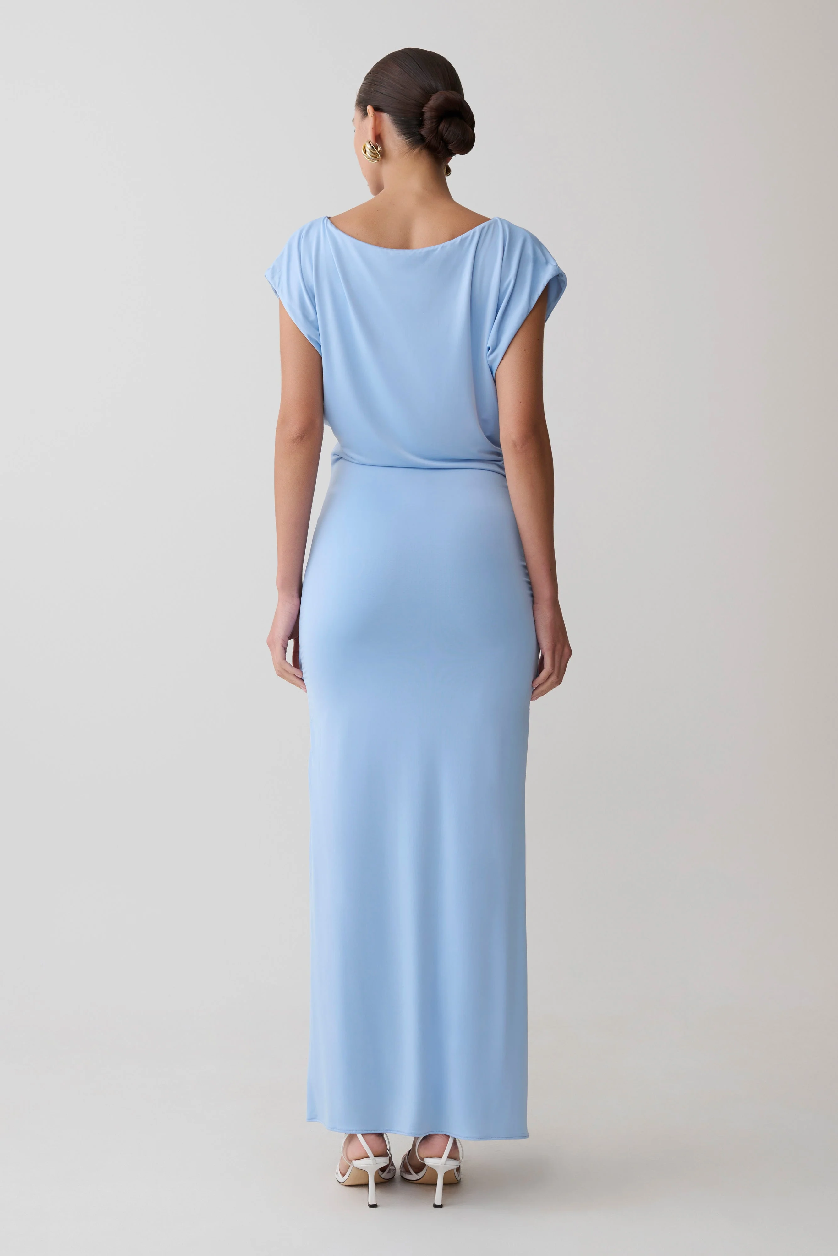 Maiara Shortsleeve Slinky Tie Maxi Dress - Sea Blue
