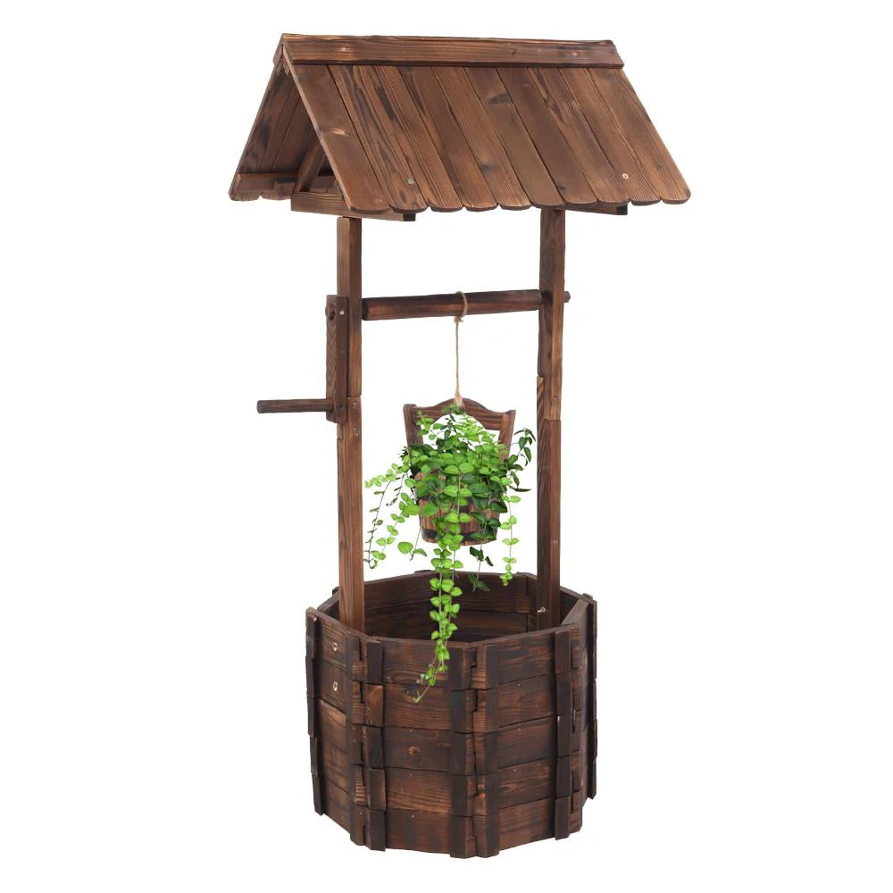 Wooden Flowerpot Outdoor Reinforced And Anticorrosive Wooden Wishing Well Flowerpot