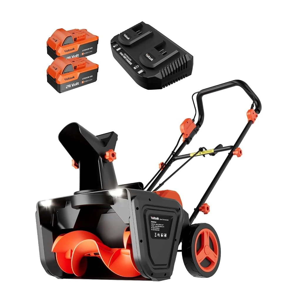 VOLTASK 48V Cordless Snow Blower, 48-Volt | 20-Inch Brushless Electric Snow Blower Cordless, Battery Snow Blower with Directional Plate & LED Lights (2 * 24V Battery & Dual Quick Charger Included)