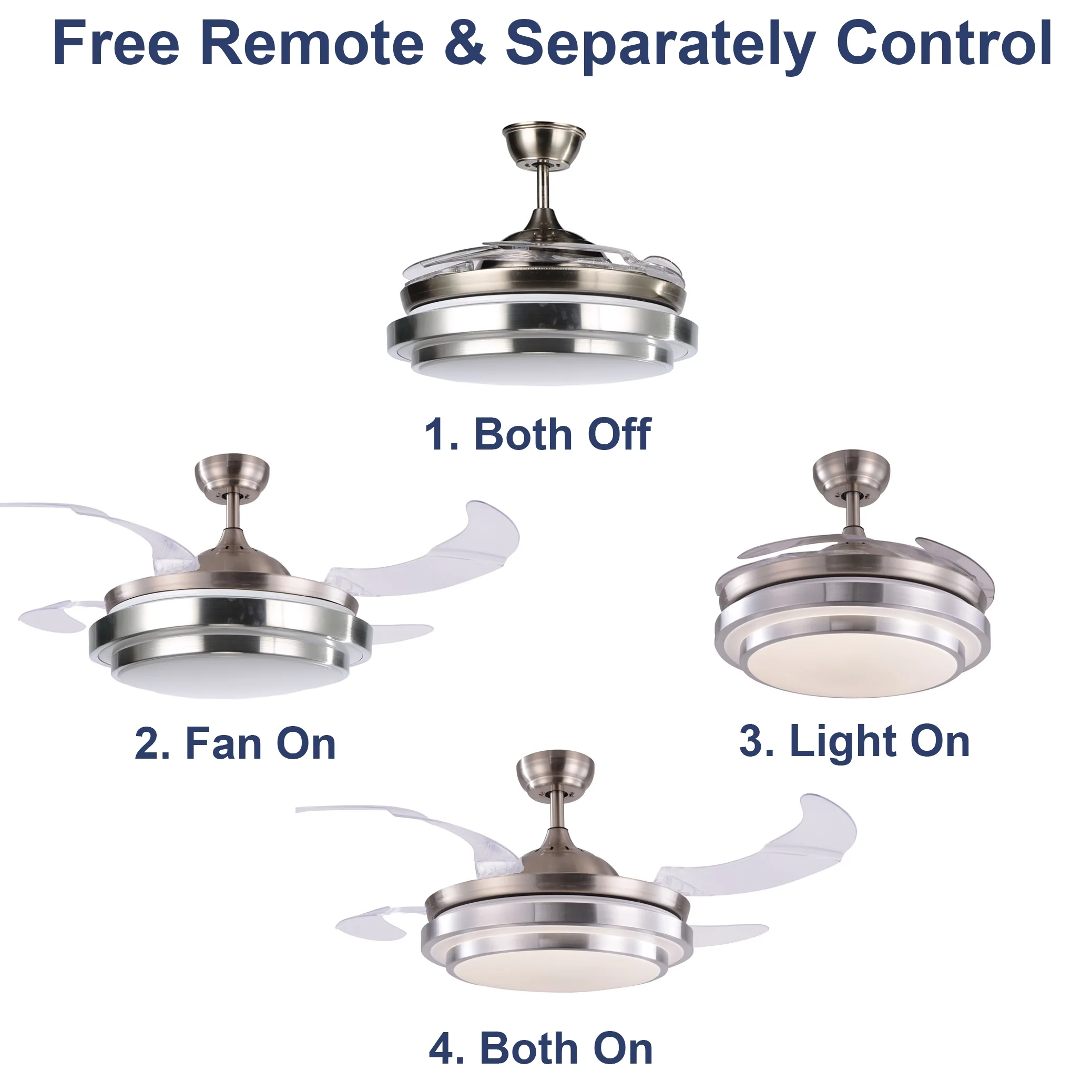 42" Retractable LED Ceiling Fan with Remote Control and Light Kit Included