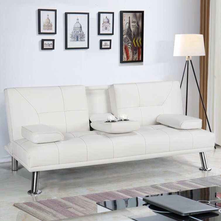 Canapé convertible Janni 66'' de large avec dossier rembourré en similicuir et porte-gobelet