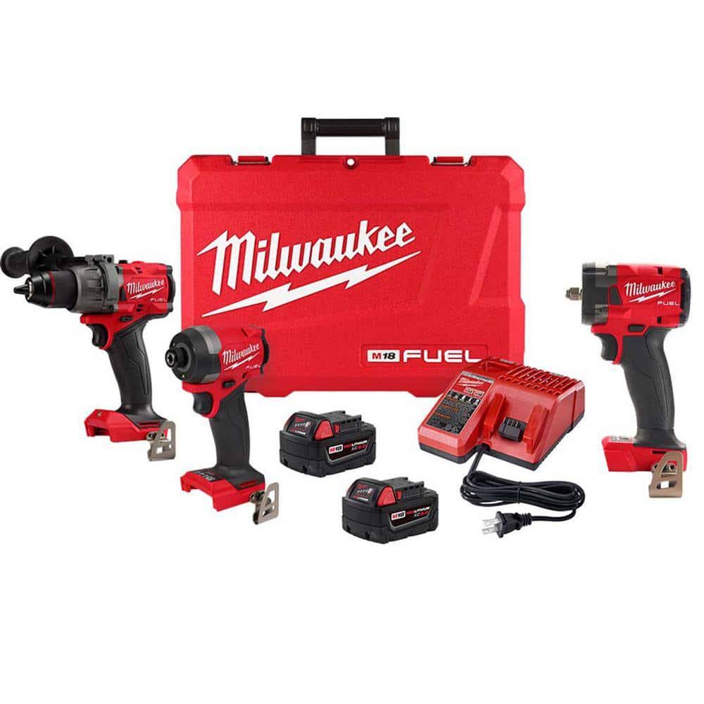 Milwaukee M18 Fuel 18-V Lithium-Ion Brushless Cordless Hammer Drill/Impact Driver Combo Kit (2-Tool) with 3/8 in. Impact Wrench