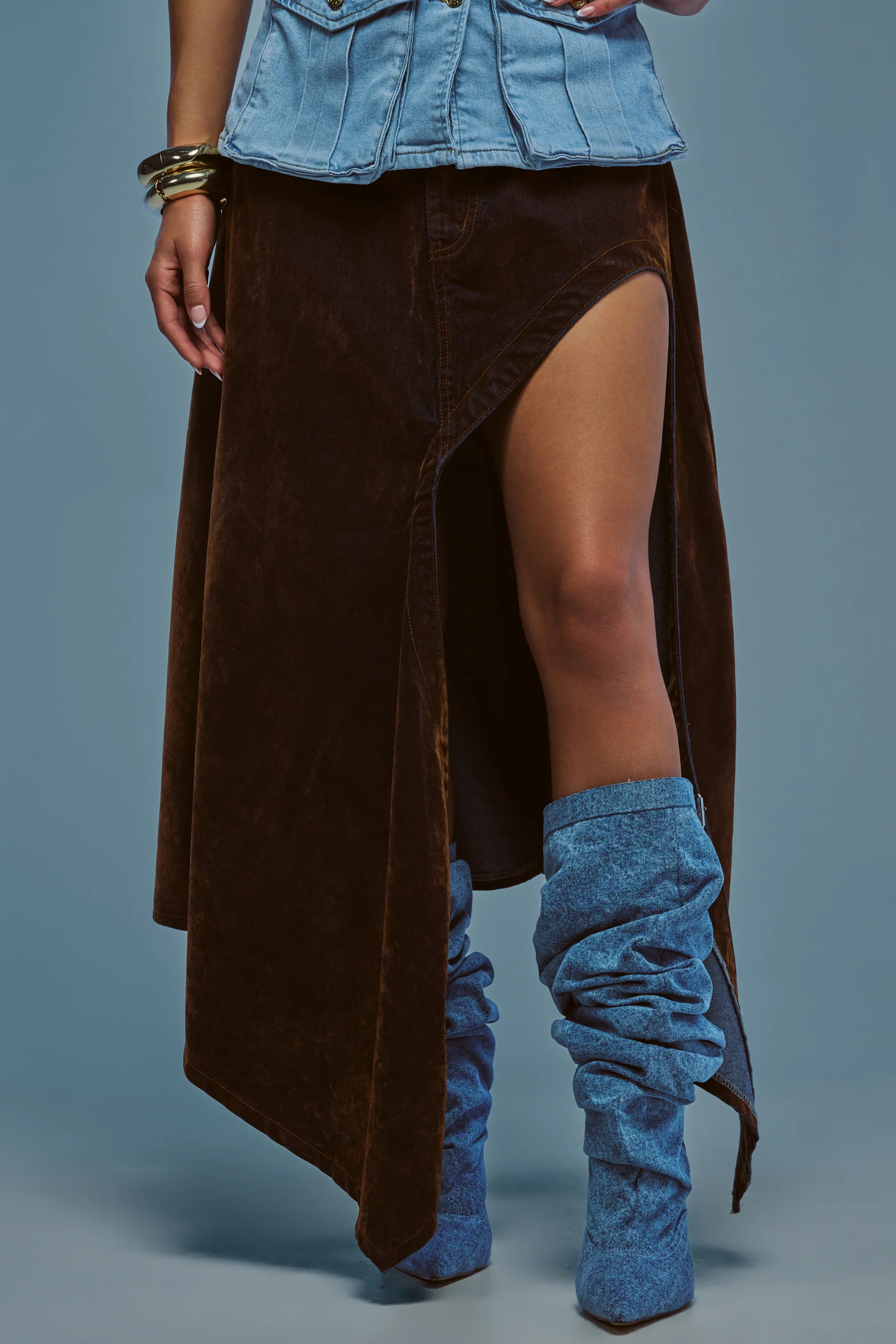 JESSIE VELVET DENIM SKIRT - Akira Store