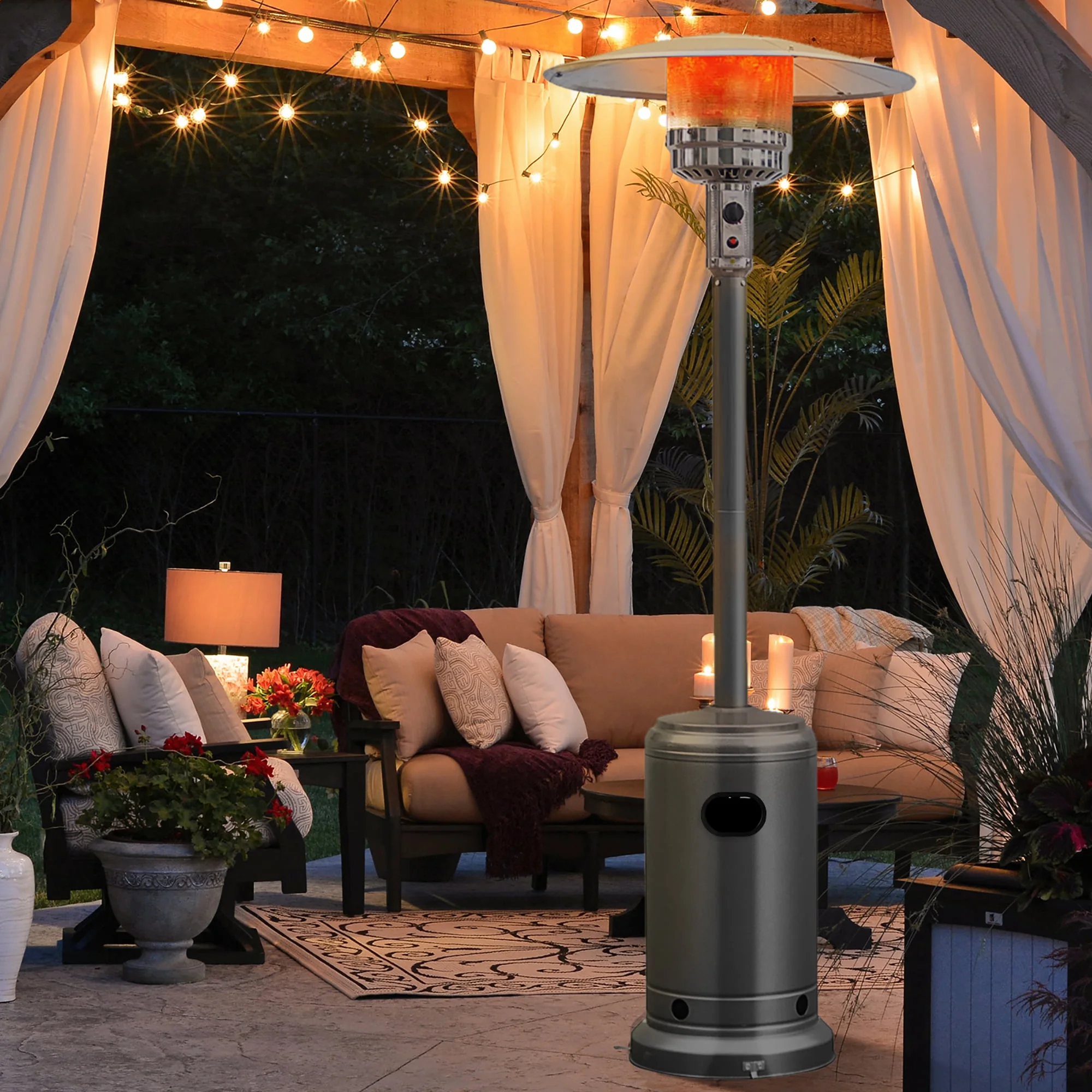 Costway 50000 BTU Propane Patio Heater Standing Steel with Wheels Grey
