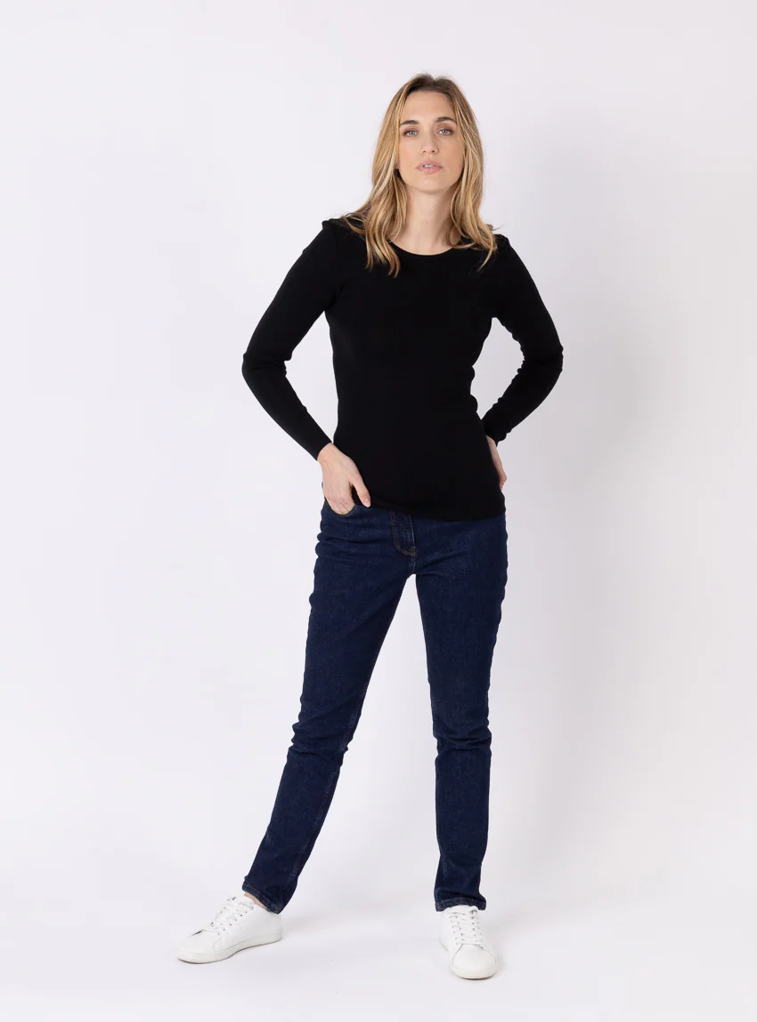 Tee-shirt thermique manches longues femme en laine merinos noir