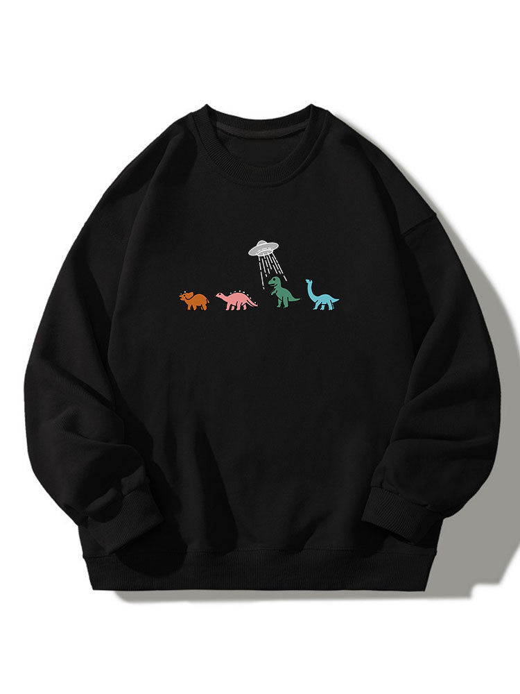 Sweat-shirt décontracté à col rond imprimé dinosaure de dessin animé