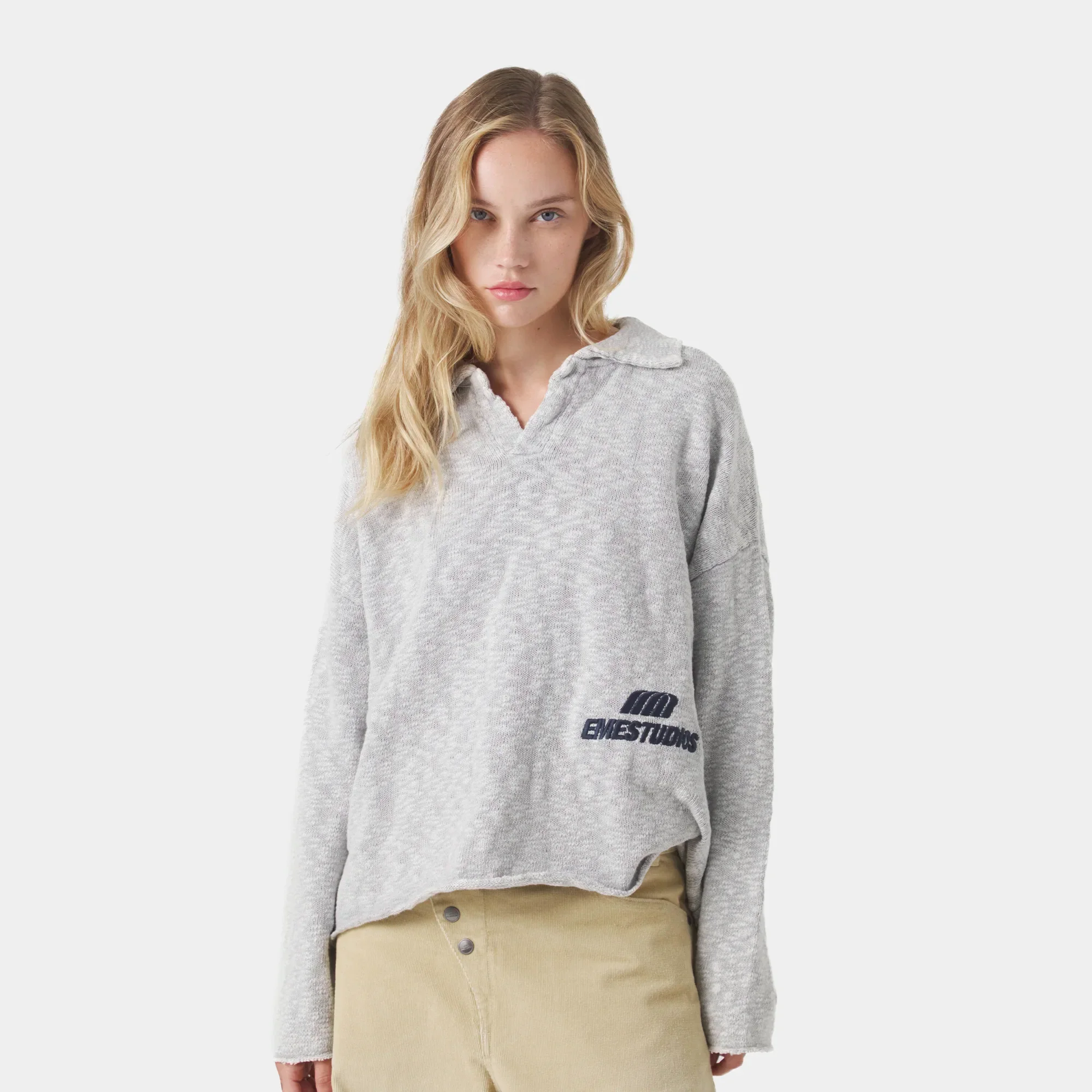 Kiff Grey Distressed Knit Polo