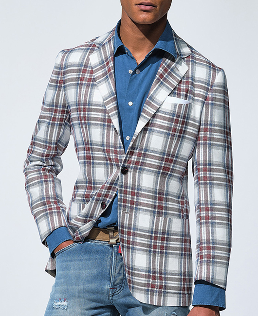Blazer décontracté à carreaux, col à revers et poche boutonnée