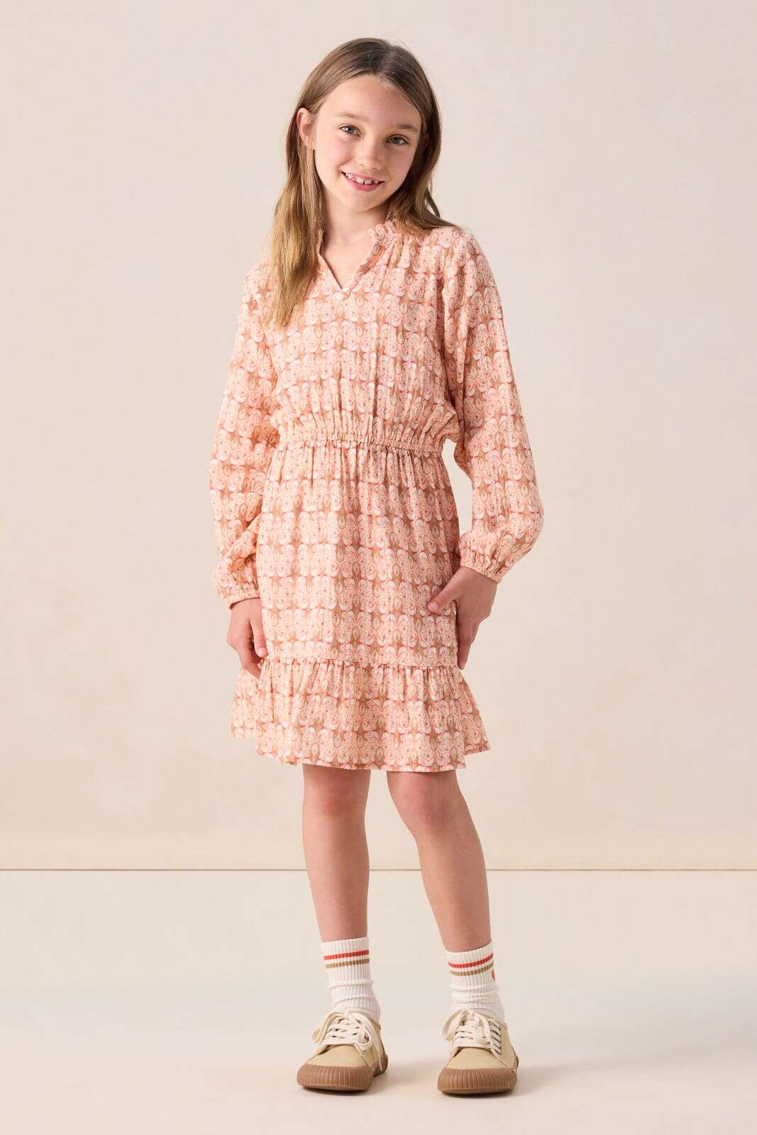 Lichtoranje jurk met print