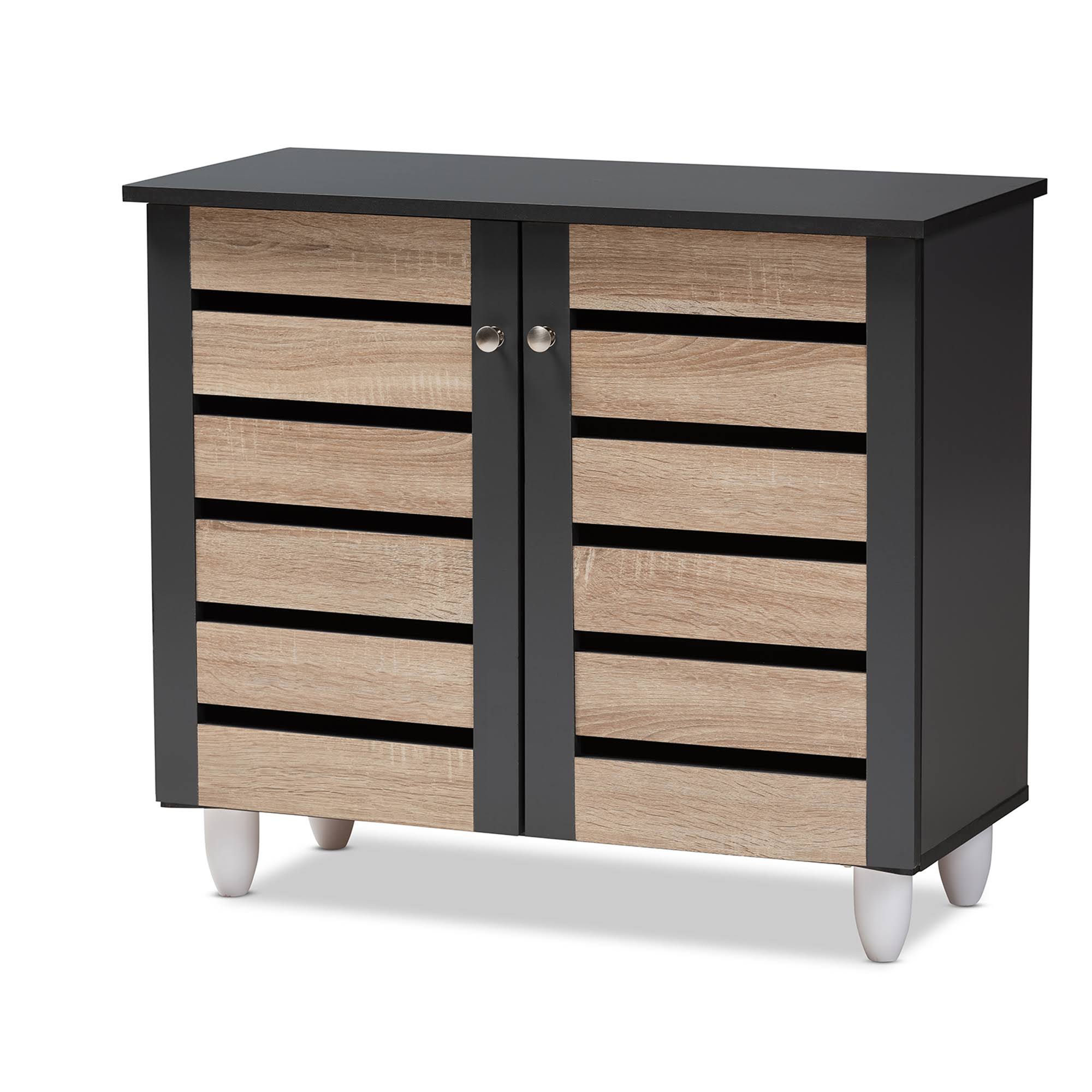 Baxton Studio Gisela Two-Tone Oak and Dark Gray 2-Door Shoe Storage Cabinet