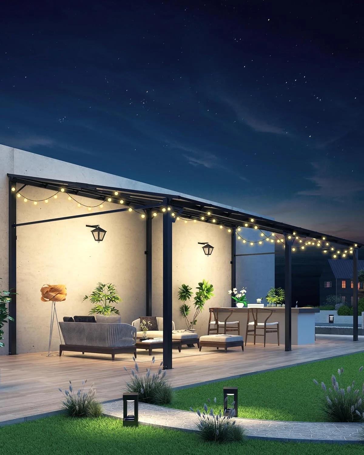 12'x20' Outdoor Hardtop Gazebo, Lean-to Pergola With Roof for Lawn Patio Deck Yard Party(12' x 20'/Grey) - Image 8