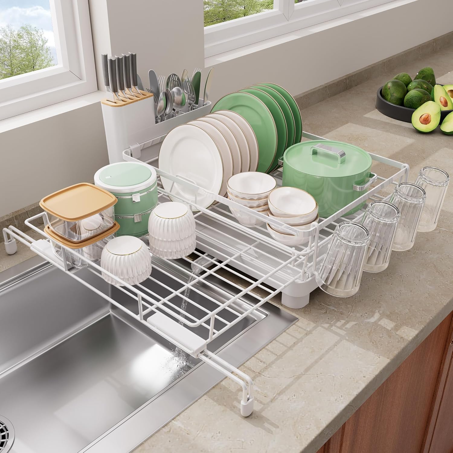 Runnatal Dish Drying Rack - Expandable Large Dish Rack Over Sink
