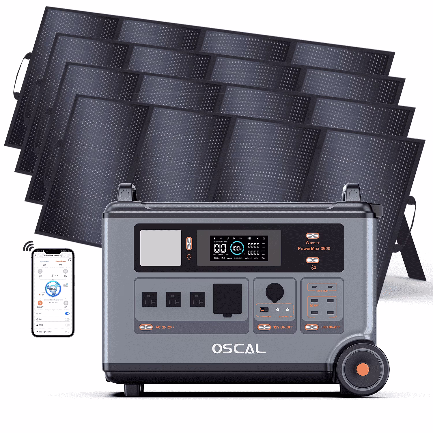 OSCAL P6000 Solar Generator with 4400W Solar Panels, 6000W 120V/240V Dual Voltage Power Station, 3600wh LiFePO4 Battery (Expandable to 57.6kwh), 2200W Fast Charging, Home Backup & RV Use