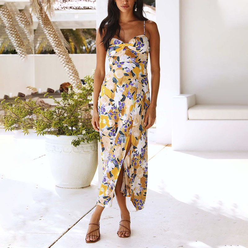 Robe bandoulière à imprimé floral frais d'été pour femme