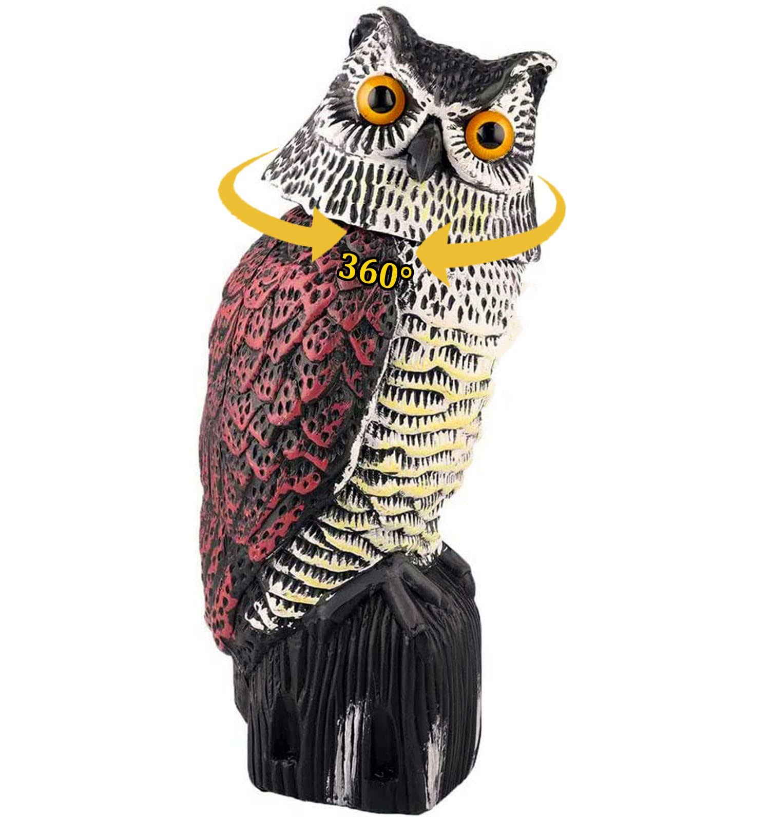 Fake Owl Scarecrow Sculpture with 360�� Rotating Head for Garden Yard Outdoor