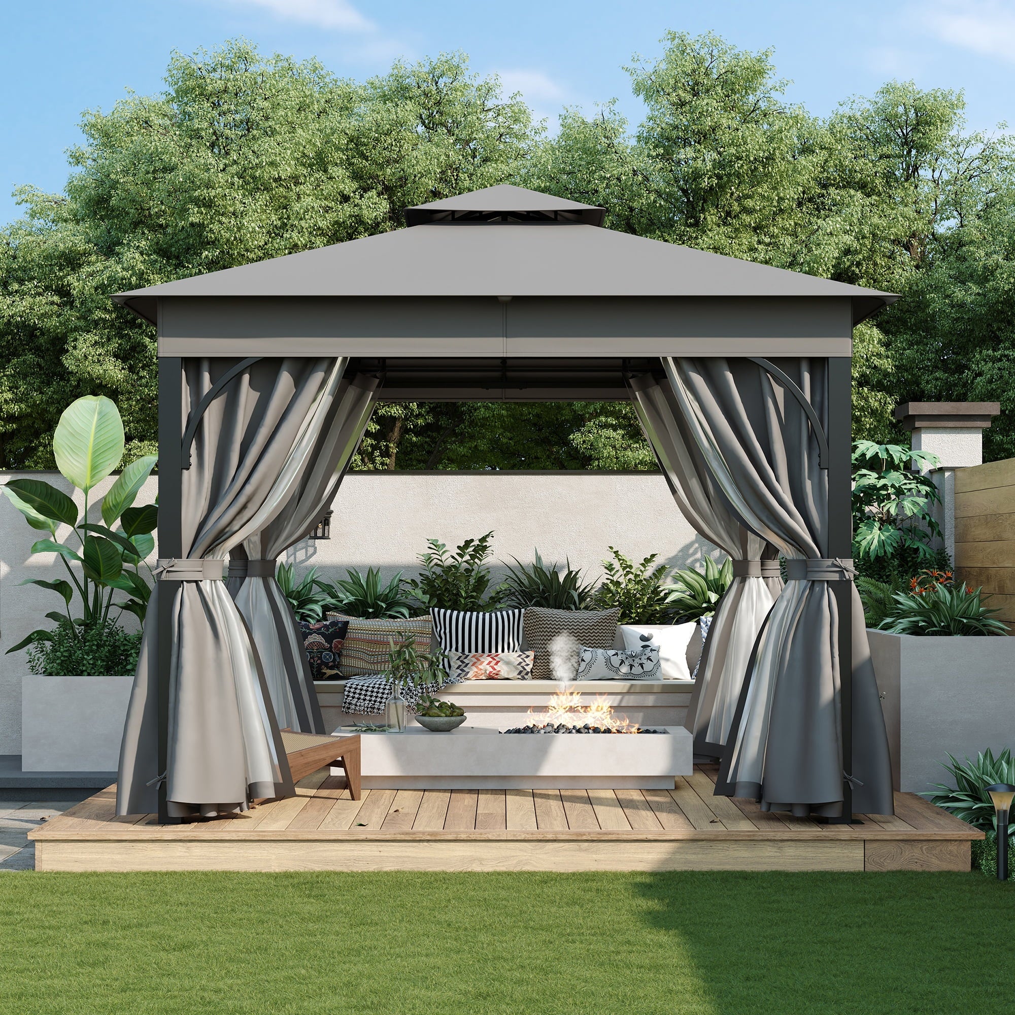 10'x10' Outdoor Gazebo,Patio Gazebo with Mosquito Netting and Privacy Screens for Backyard, Garden, Lawn and Deck,Grey