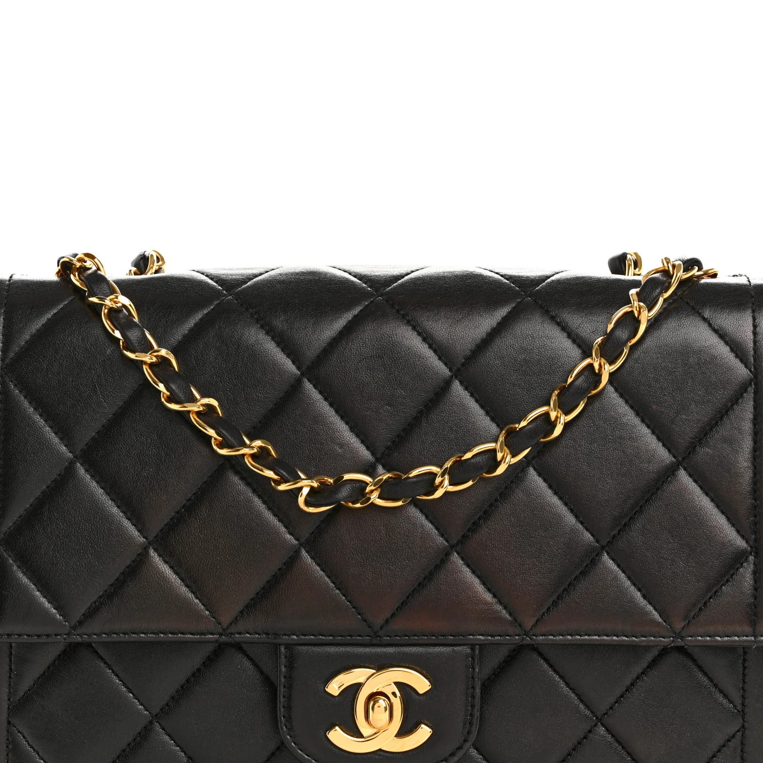 Lambskin Quilted Medium Single Flap Black