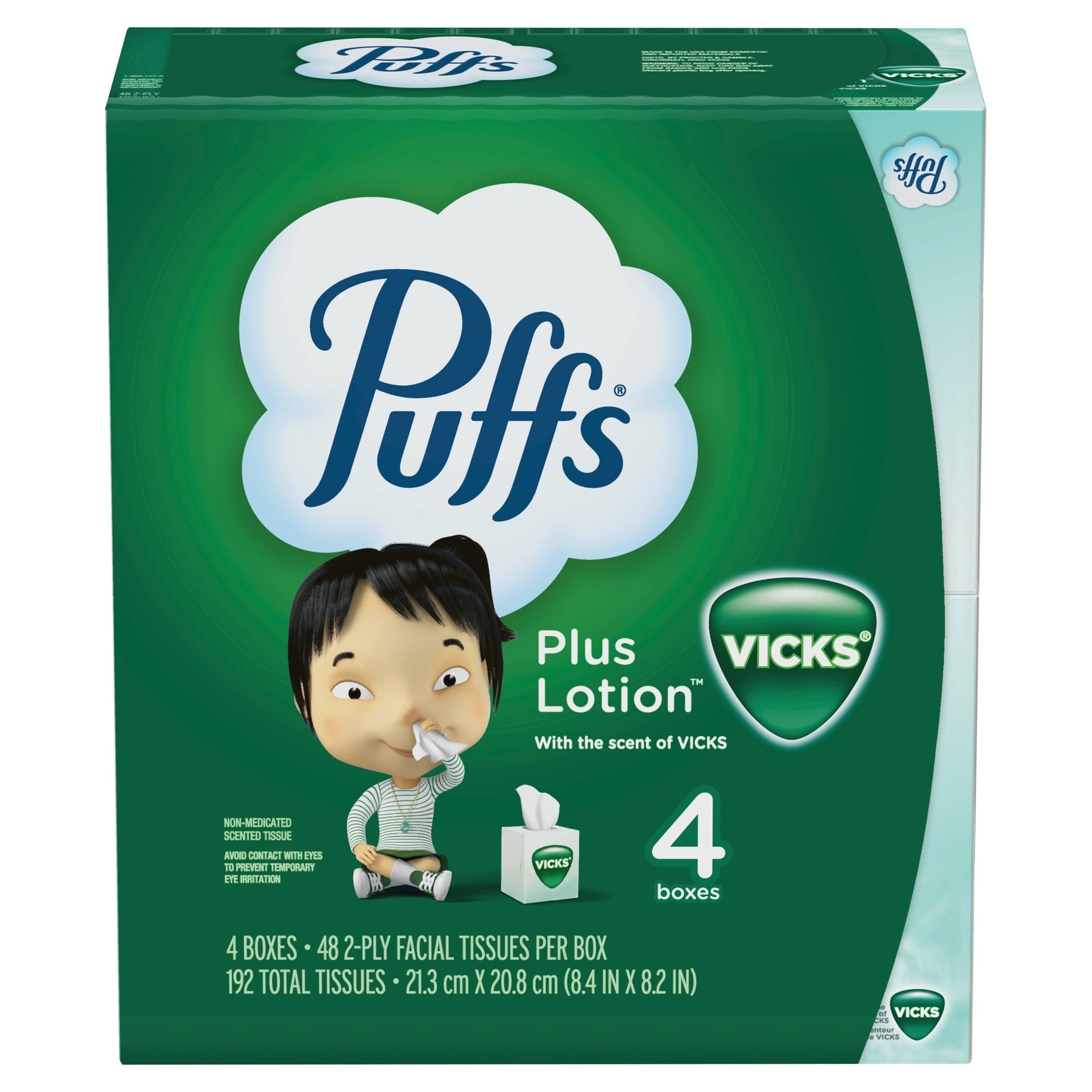 Puffs Plus Lotion Facial Tissue with the Scent of Vicks, 2-Ply - 4 boxes