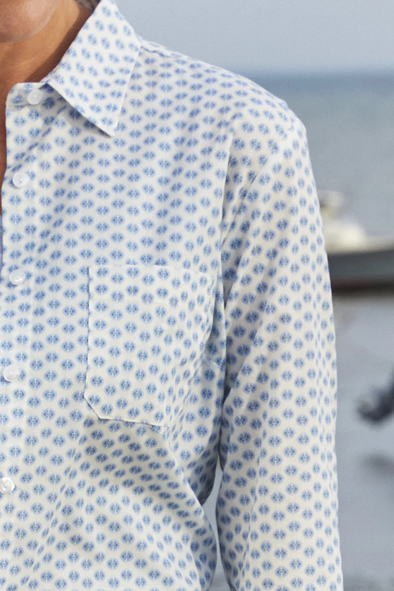 Chemisier femme en coton imprimé bleu