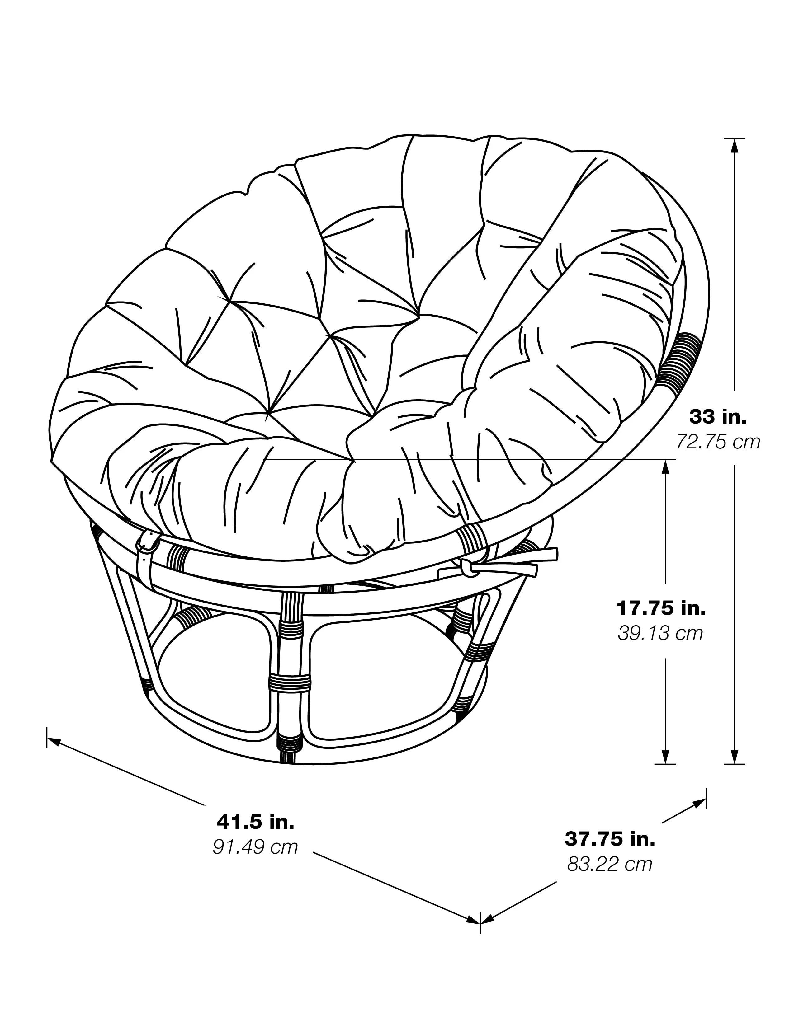 OSP Home Furnishings Specialty Seating Series Papasan Chair, Brown Rattan Frame with Green Round Pillow Cushion(Green) Image 5