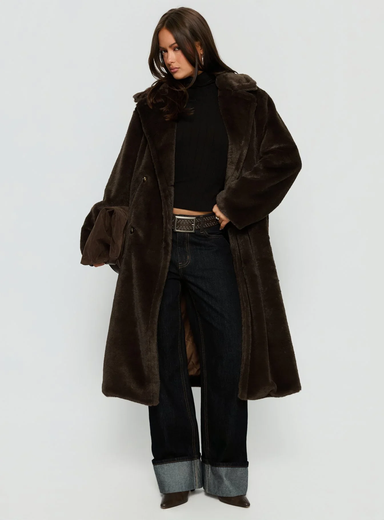 Alvie Longline Faux Fur Coat Brown