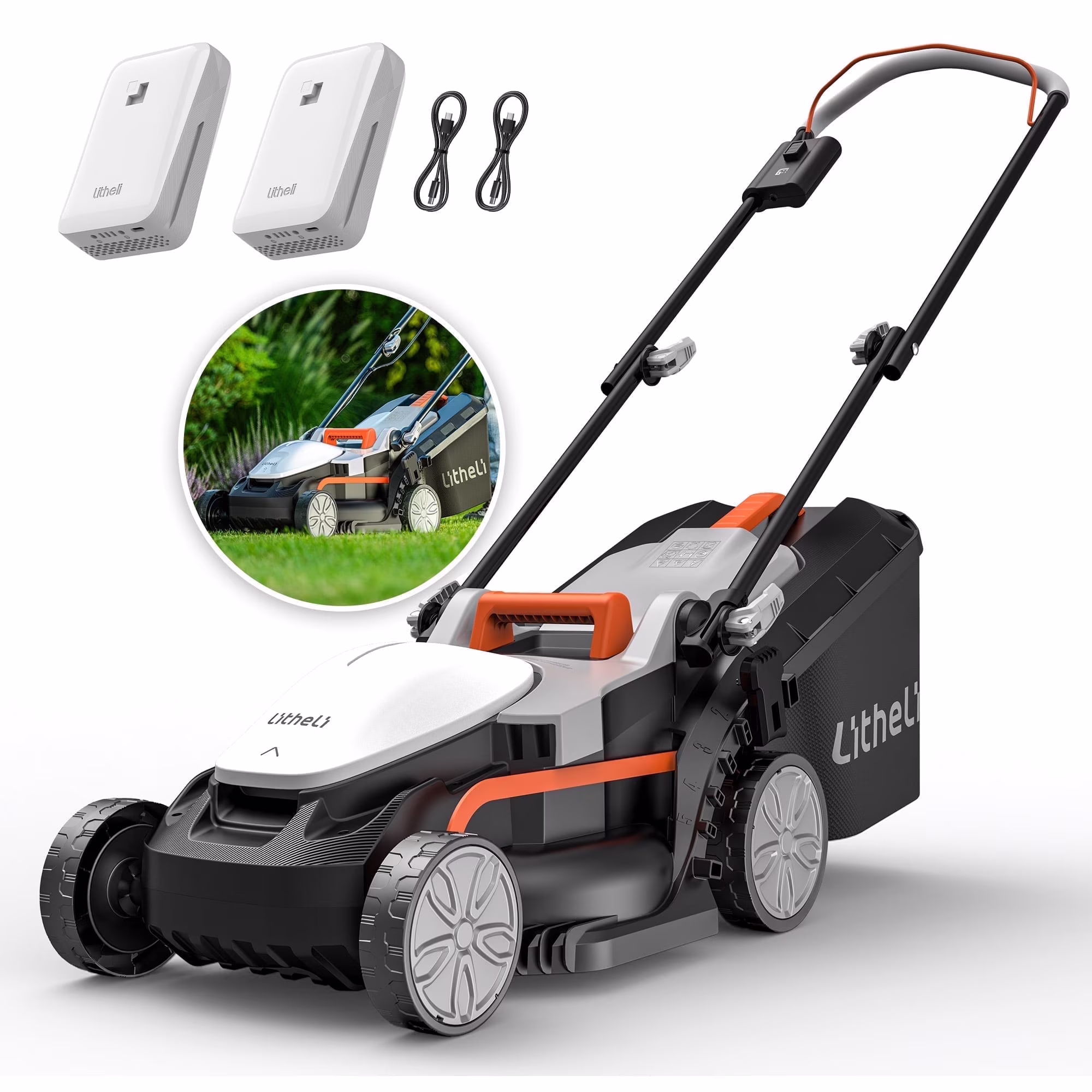 Cordless Lawn Mower, U20 Series 20V Electric Lawn Mowers, 13 Inch, Adjustment Heights, Light Weight, With 2*2.0Ah Portable Battery, for Garden/Yard/Farm(13")