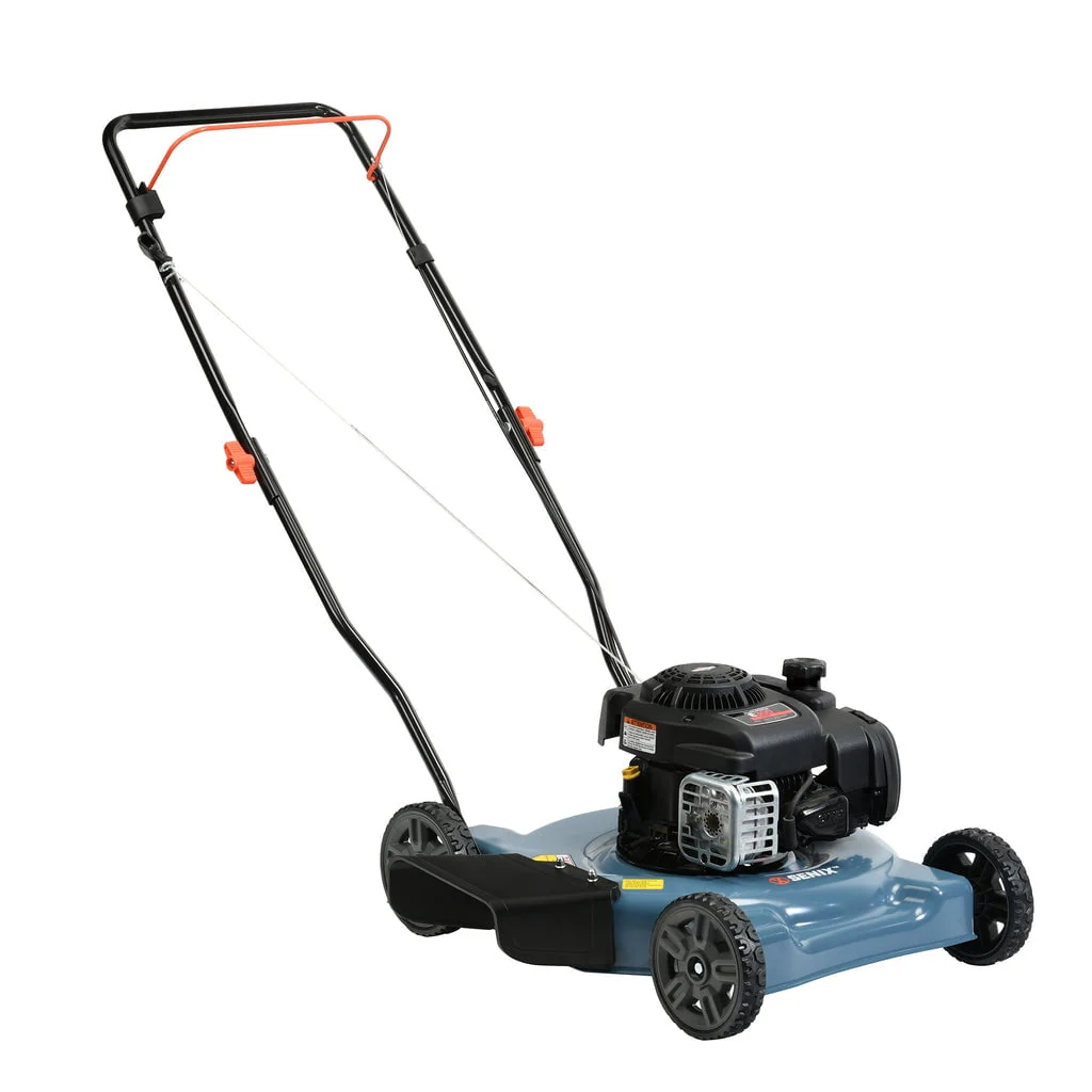 Gas Lawn Mower, 20 Inch, 125 cc 4 Cycle Engine, Push Lawnmower with Side Discharge, 3 Position Height Adjustment, LSPG L2, Blue(Manual Height Adjustment)