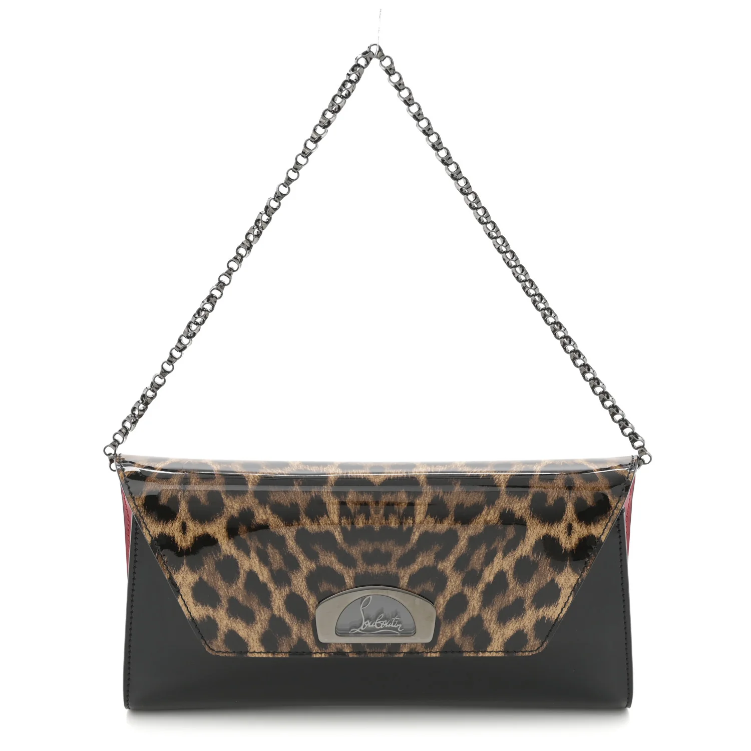 Patent Leopard Vero Dodat Clutch Brown