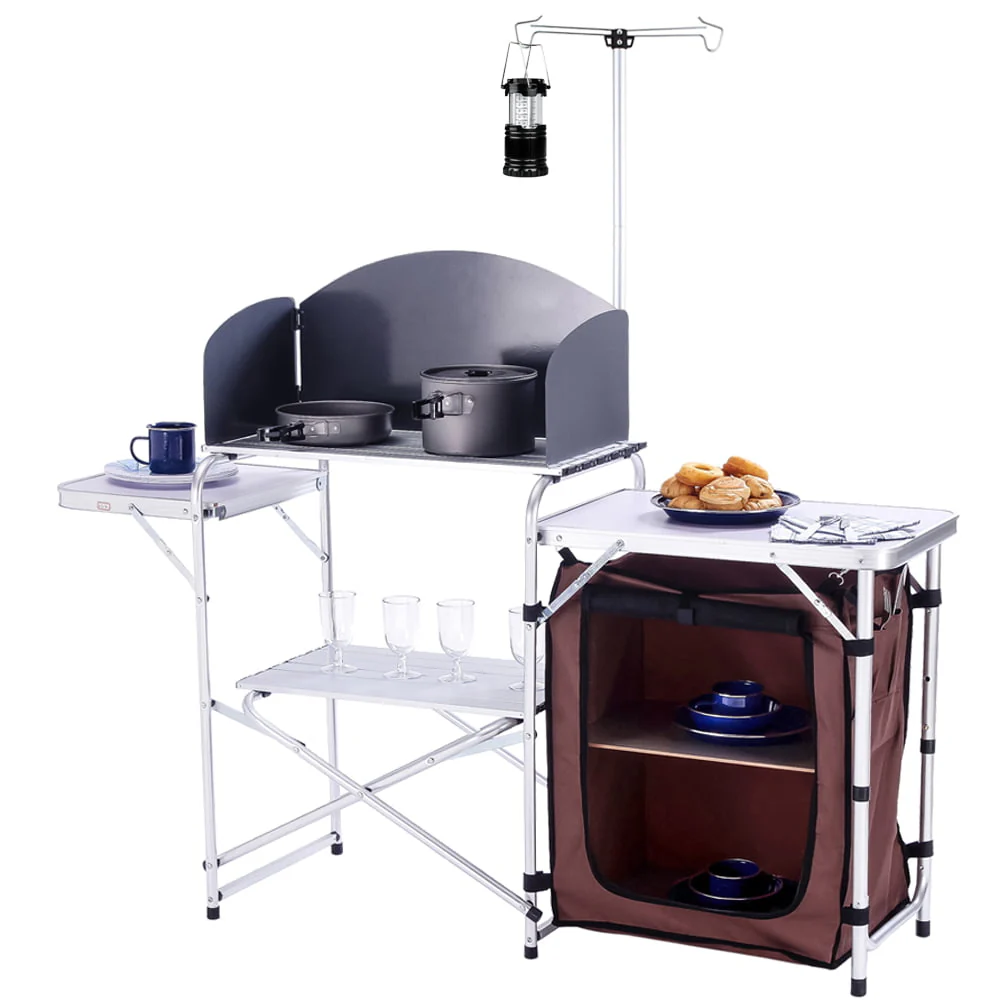 Folding Cooking Table Outdoor Portable Cook Station Aluminum Camping Kitchen with Storage Organizer,Silver Image 3