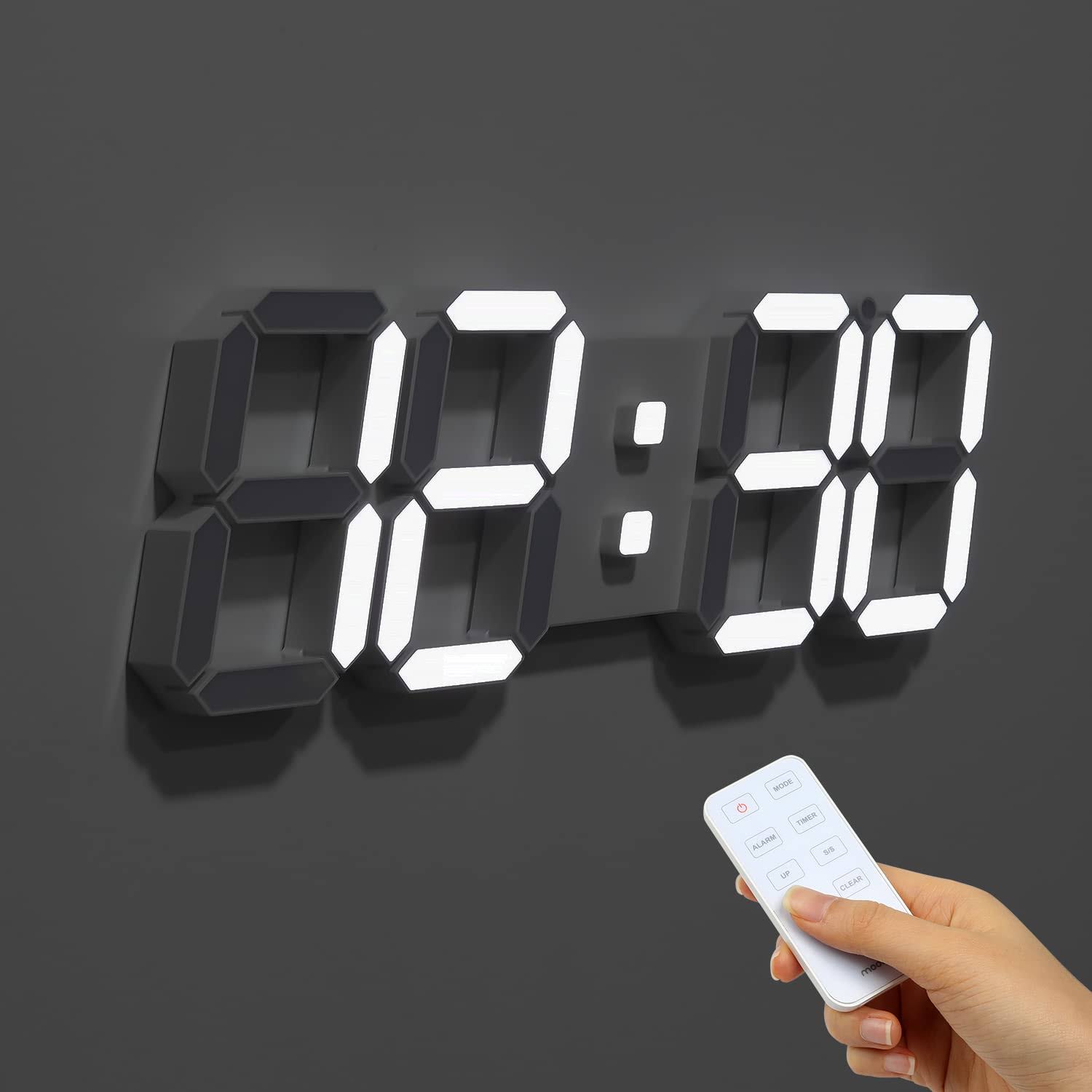 Mooas 3D LED Wall Clock Big Plus White, Wall Clock, LED Clock, Remote Control Alarm Clock