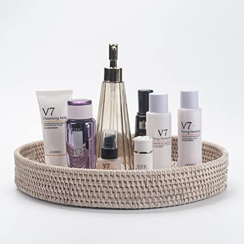 Rattan Round Serving Tray, Hand Woven Serving Basket With Cut - Out Handles, Wicker Fruit/Bread Serving Basket, 11.8 Inch