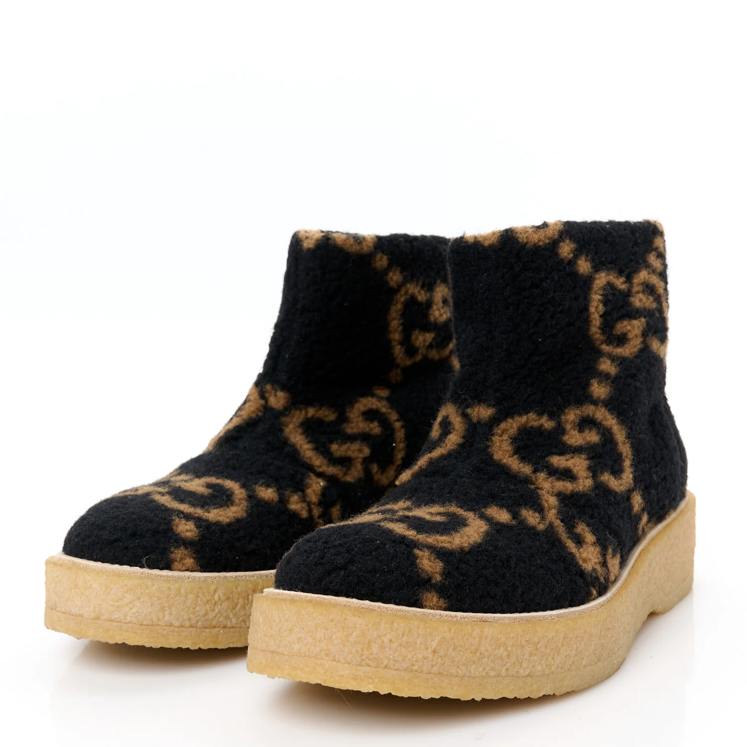 Faux Shearling Hooper GG Womens Ankle Boots 38.5 Black Natural Tan
