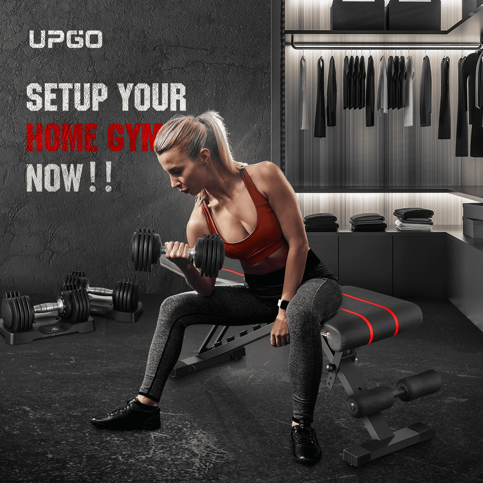 UPGO Adjustable Weight Bench Folding Incline/Decline Home Gym Workout with 660 lb Capacity Suitable for up to 5.9